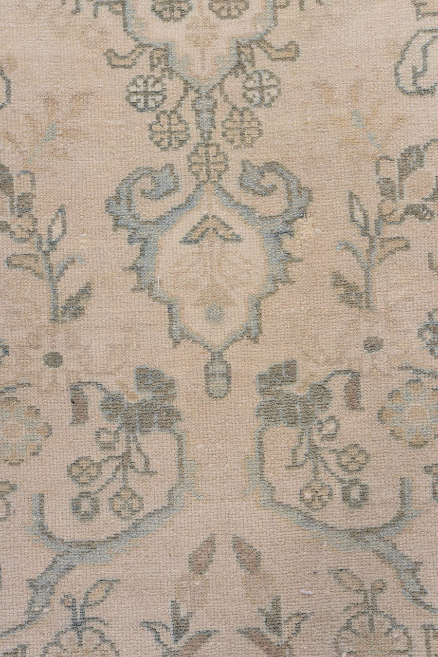 2' x 13' one-of-a-kind handmade antique Malayer runner rug. Color palette: ivory, light blue, taupe, beige, camel, sage