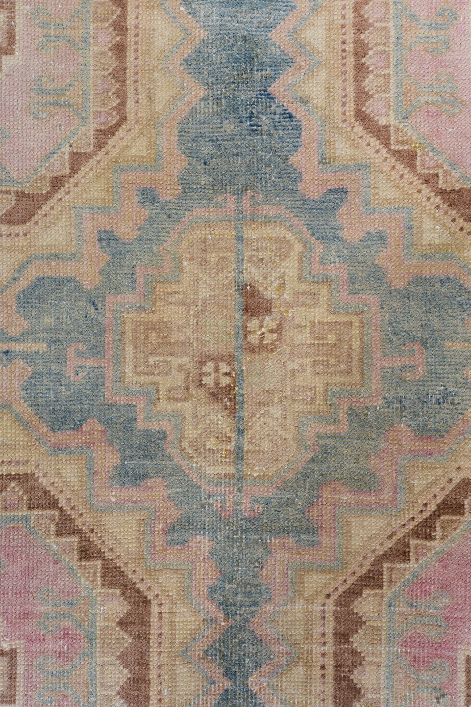 4' x 9' one-of-a-kind handmade antique Sarab runner rug. Color palette: dusty blue, blush, ivory, camel, taupe, rose, brown