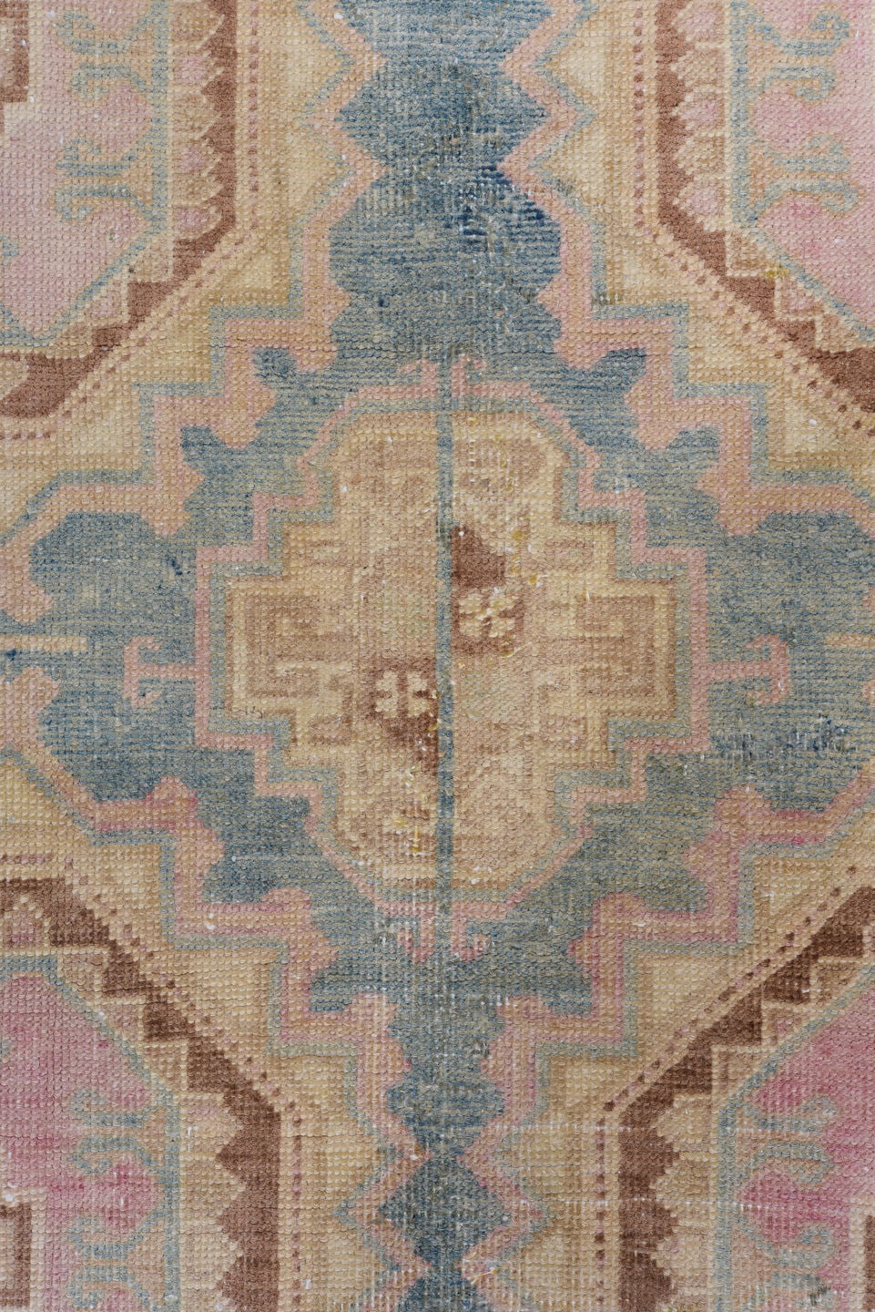 4' x 9' one-of-a-kind handmade antique Sarab runner rug. Color palette: dusty blue, blush, ivory, camel, taupe, rose, brown