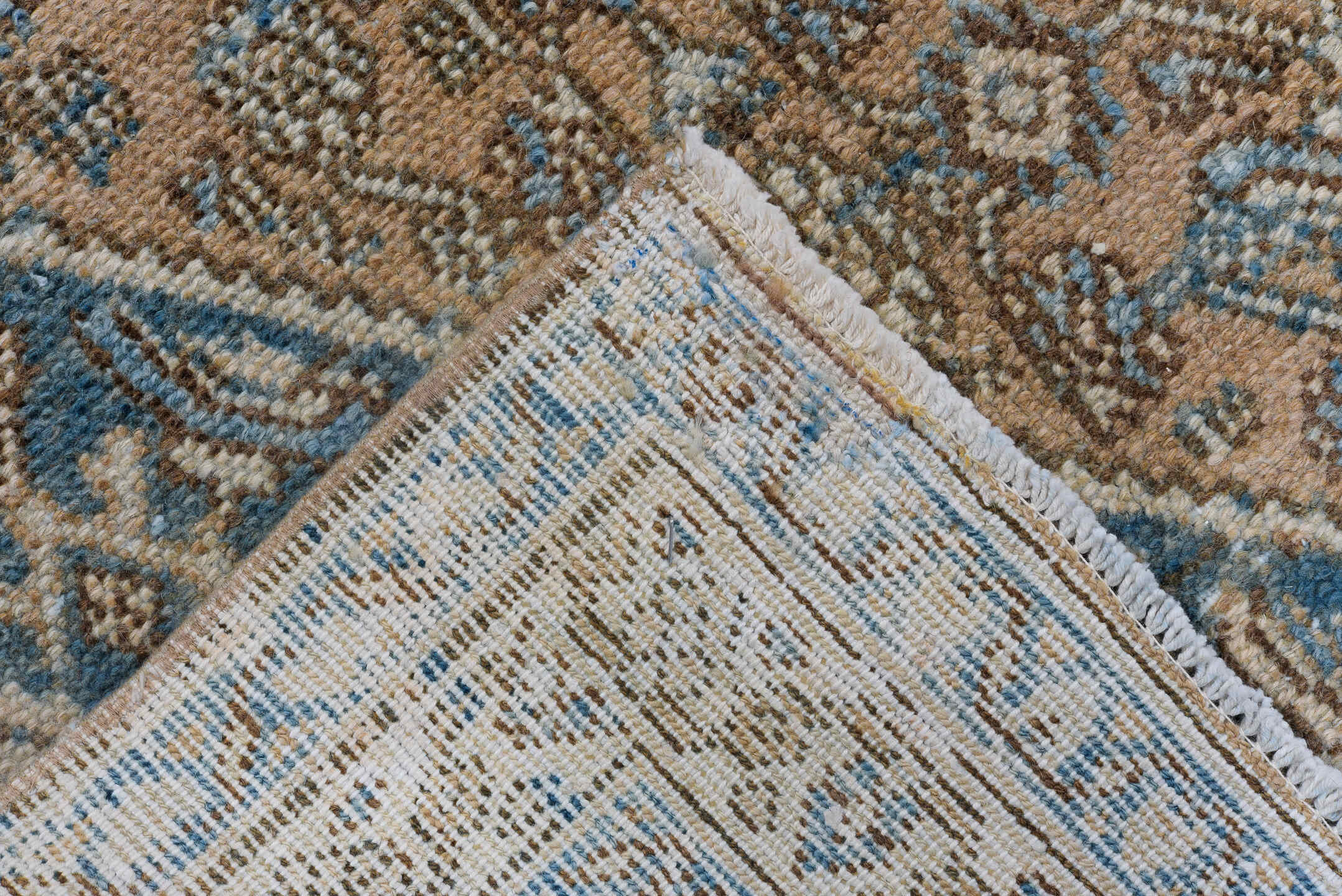 4' x 6' one-of-a-kind handmade antique Bibikabad small size rug. Color palette: camel, ivory, sky blue, taupe, brown, beige