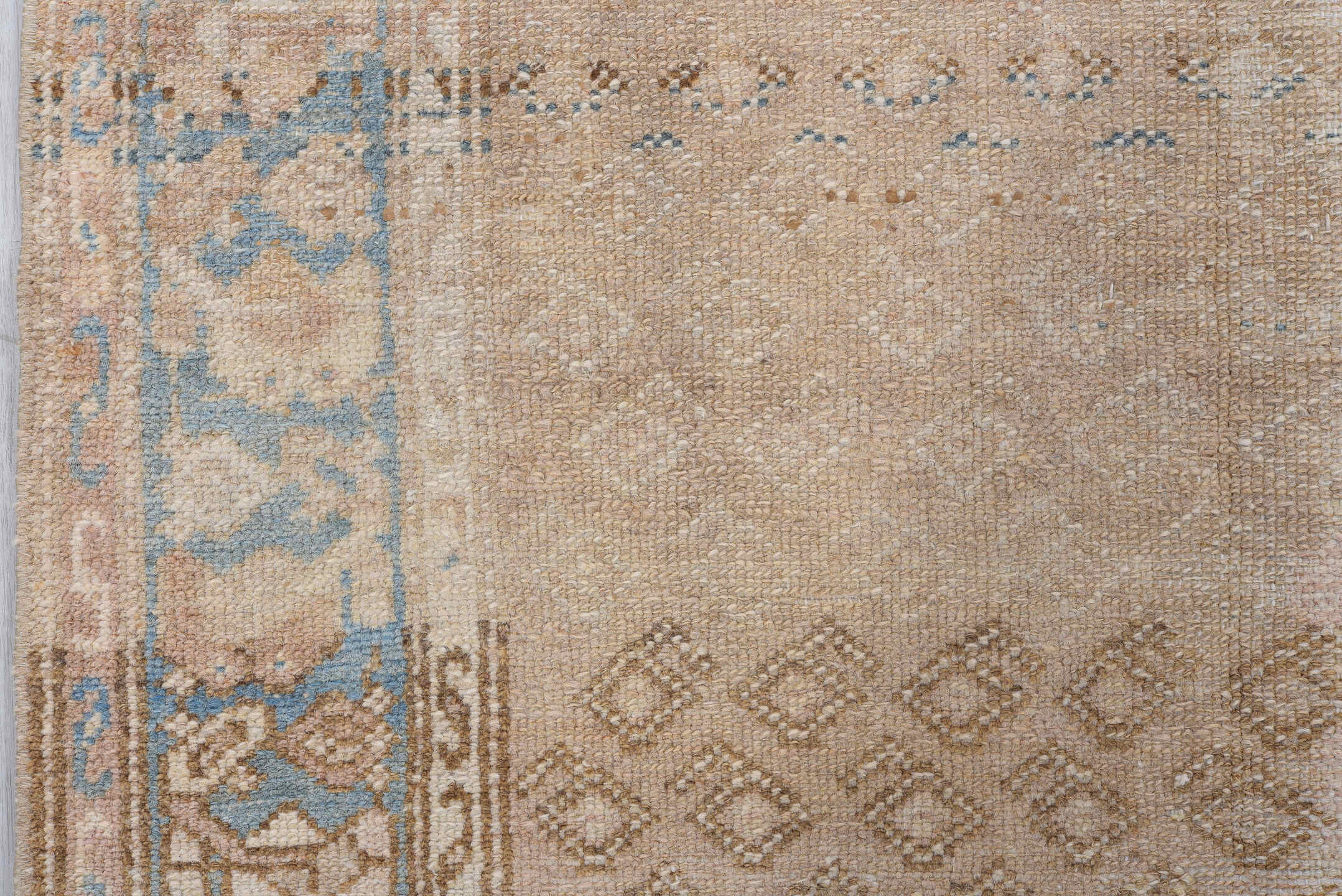 3' x 4' one-of-a-kind handmade antique Malayer small size rug. Color palette: beige, sky blue, ivory, taupe, camel