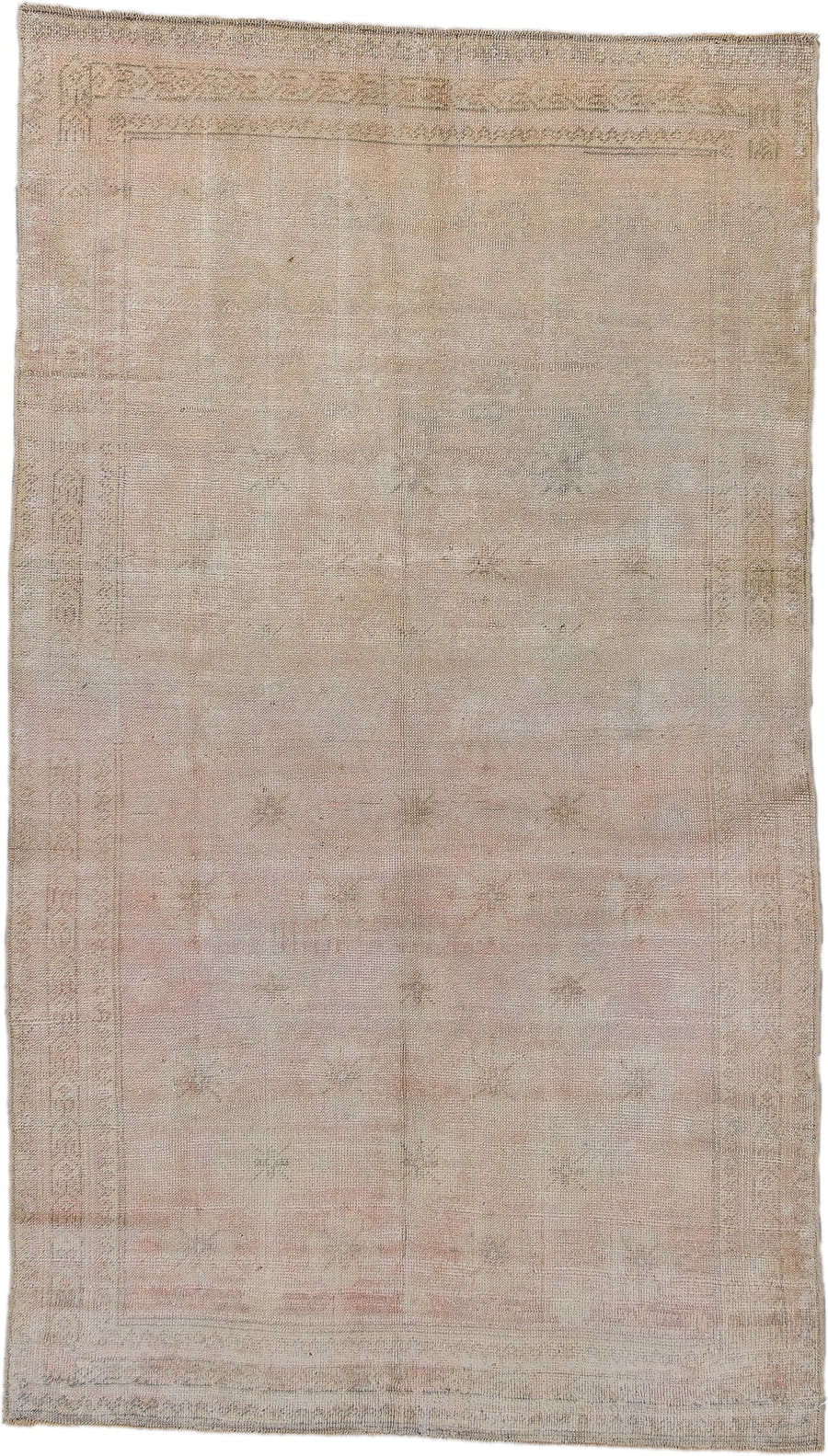 3' x 6' one-of-a-kind handmade antique Oushak runner rug. Color palette: ivory, blush, taupe, beige, sand, pale gray, pink