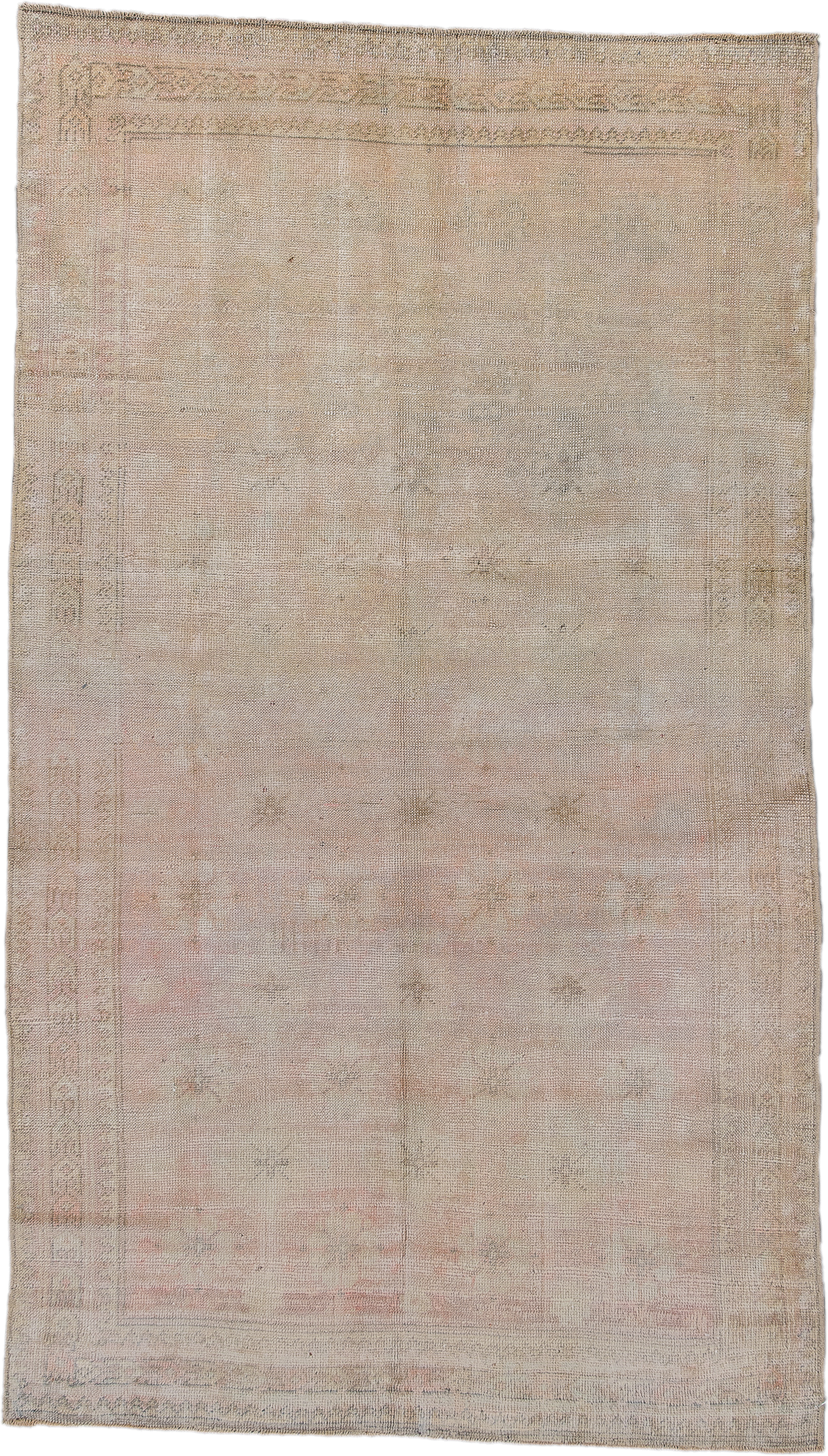 3' x 6' one-of-a-kind handmade antique Oushak runner rug. Color palette: ivory, blush, taupe, beige, sand, pale gray, pink