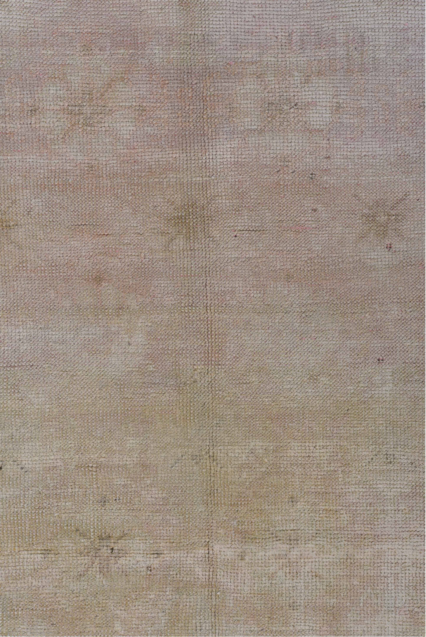 3' x 6' one-of-a-kind handmade antique Oushak runner rug. Color palette: ivory, blush, taupe, beige, sand, pale gray, pink