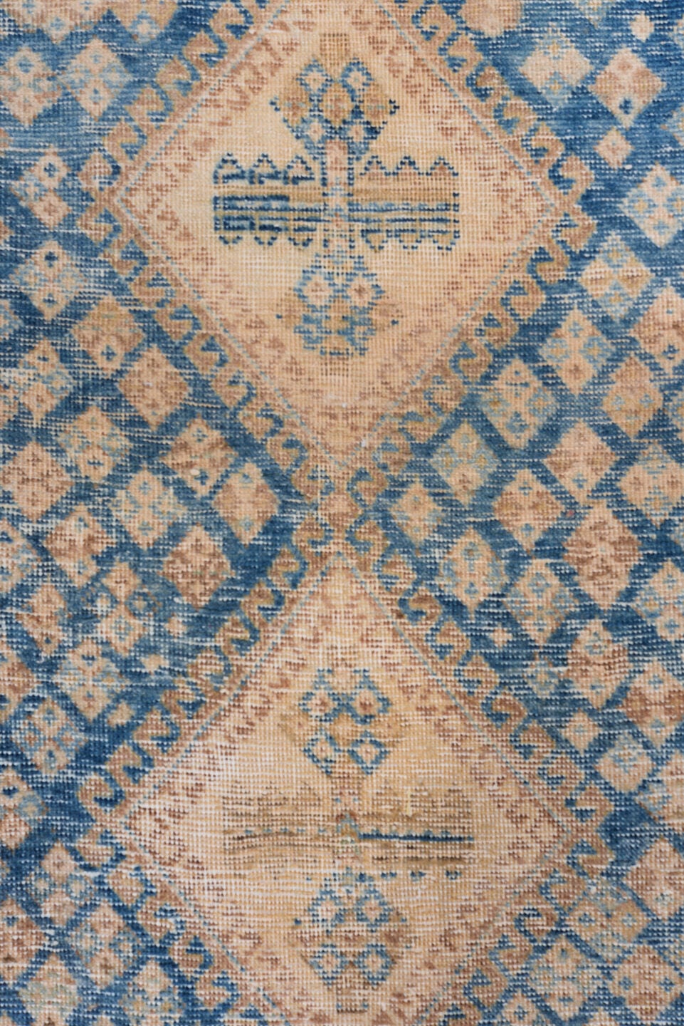 4' x 5' one-of-a-kind handmade antique Afshar small size rug. Color palette: camel, sky blue, ivory, taupe, beige
