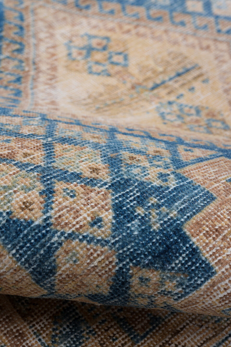 4' x 5' one-of-a-kind handmade antique Afshar small size rug. Color palette: camel, sky blue, ivory, taupe, beige