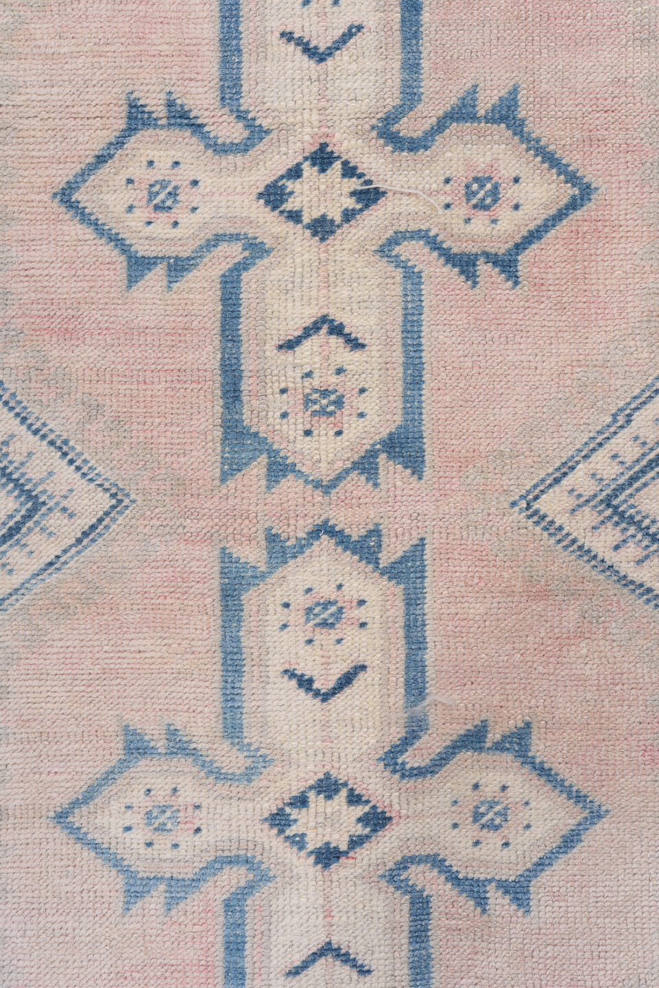 2' x 10' one-of-a-kind handmade antique Oushak runner rug. Color palette: ivory, sky_blue, blush, beige, light blue, pink