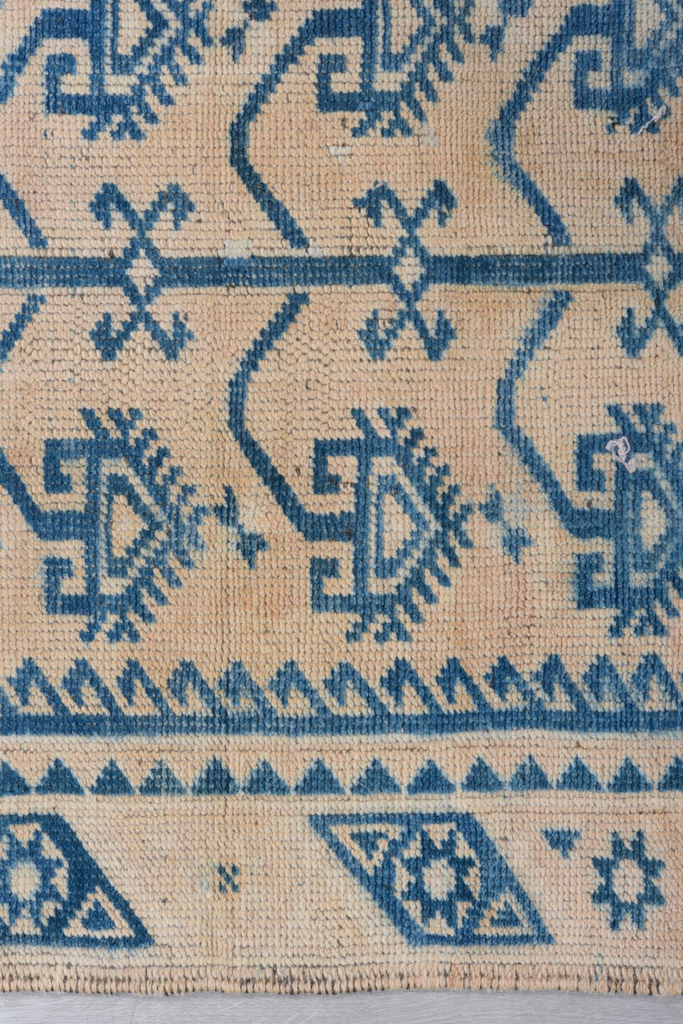 2' x 9' one-of-a-kind handmade vintage Oushak runner rug. Color palette: arapawa, black, blue, brown, charcoal, gray