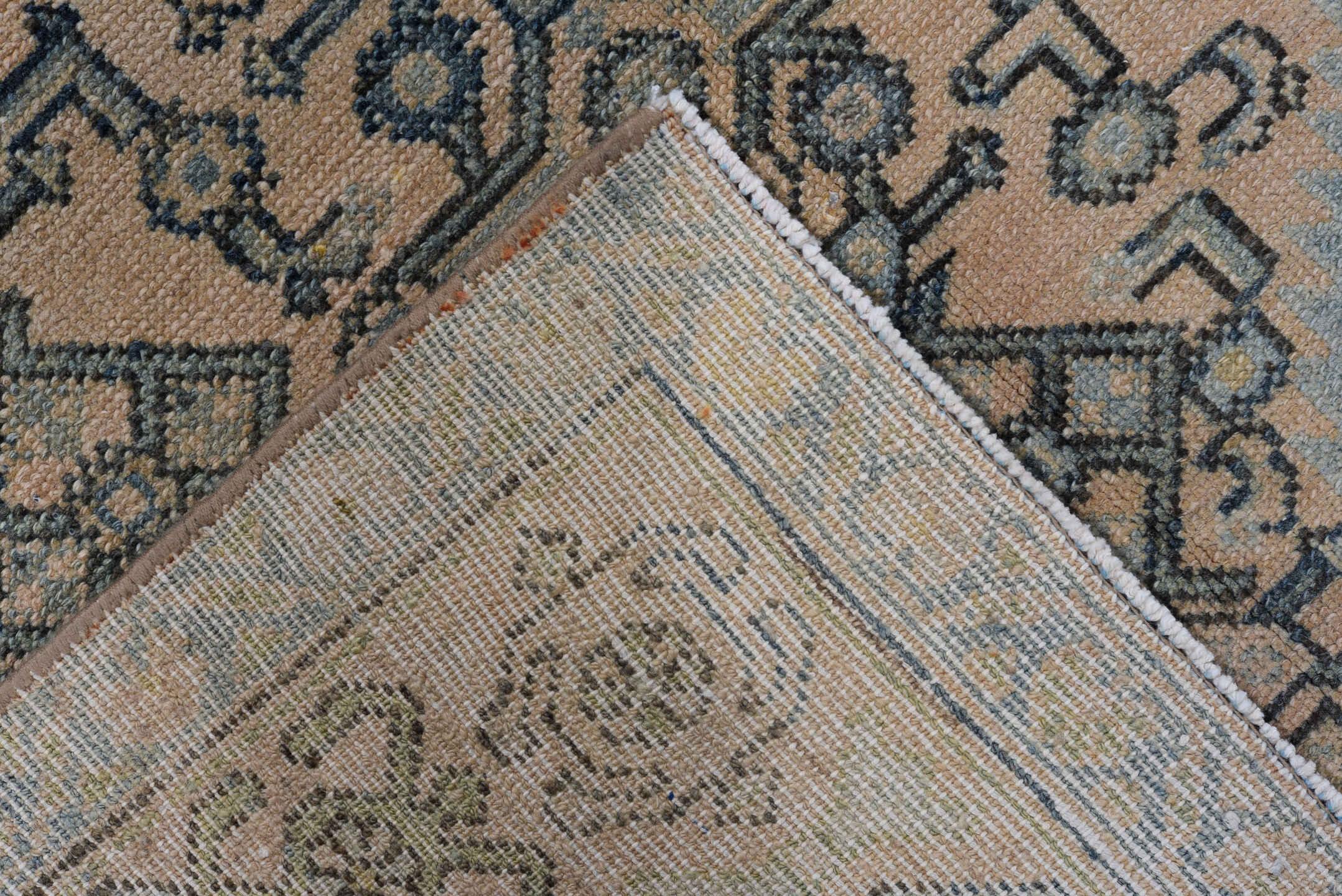 4' x 5' one-of-a-kind handmade antique Malayer small size rug. Color palette: beige, slate, ivory, taupe, charcoal, camel