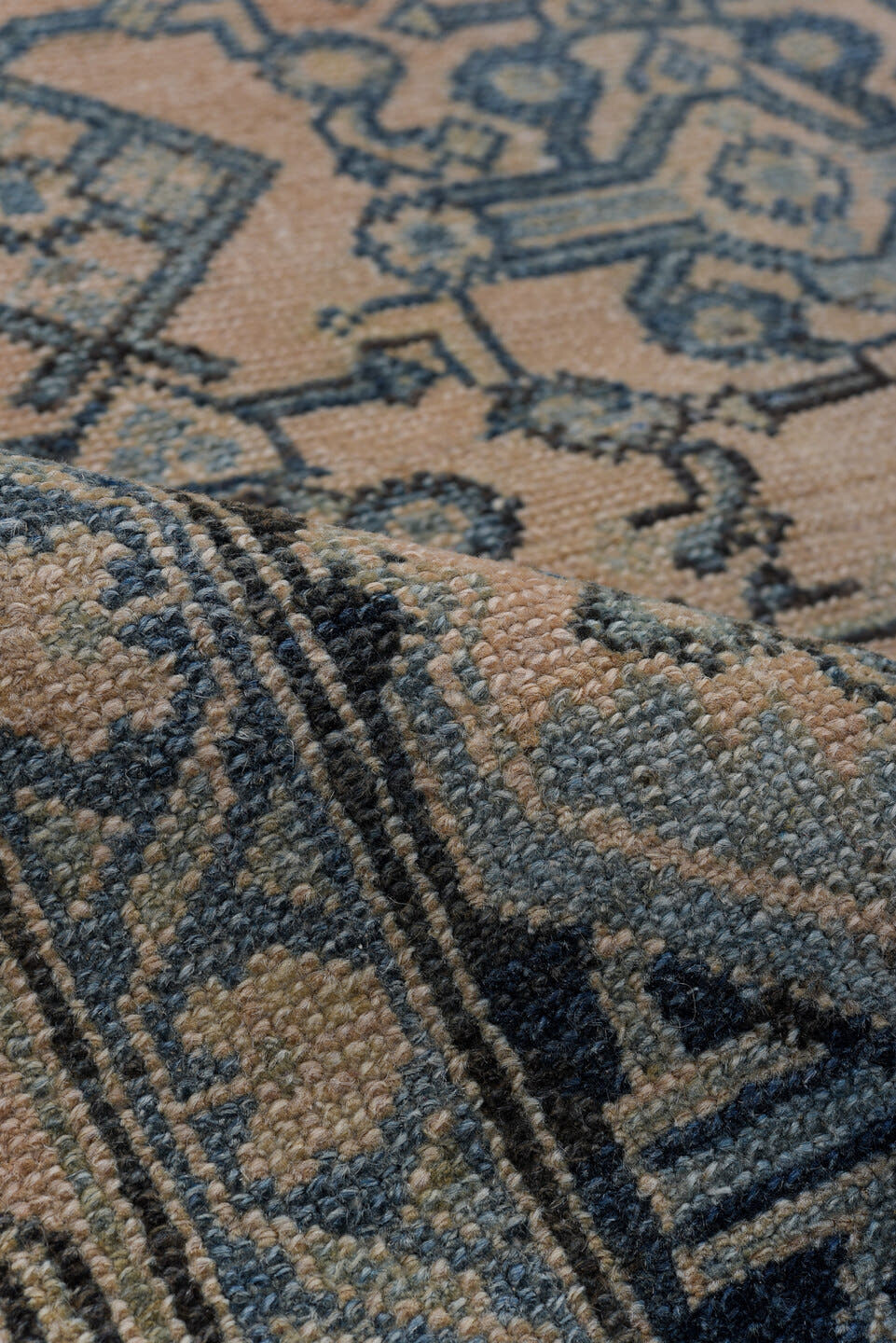 4' x 5' one-of-a-kind handmade antique Malayer small size rug. Color palette: beige, slate, ivory, taupe, charcoal, camel