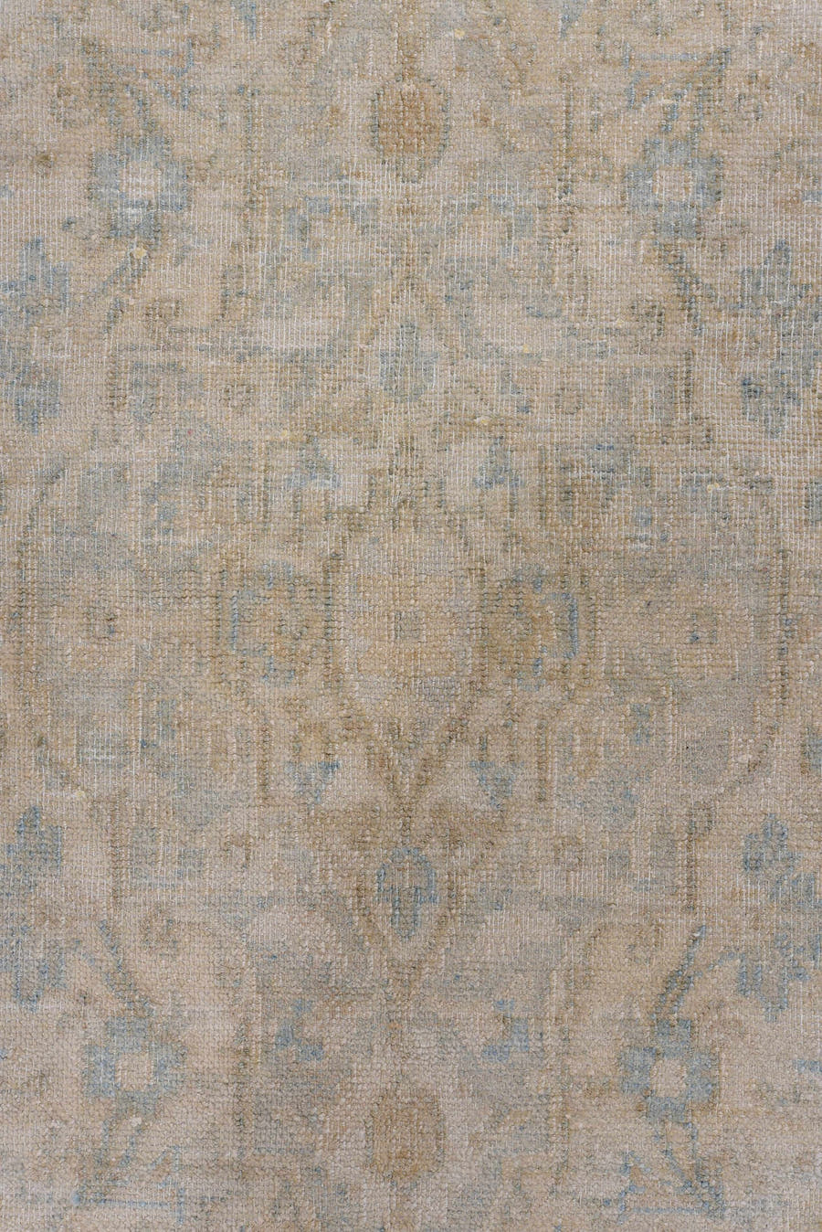 3' x 6' one-of-a-kind handmade antique Sivas small size rug. Color palette: beige, ivory, pale blue, taupe, sand, light blue