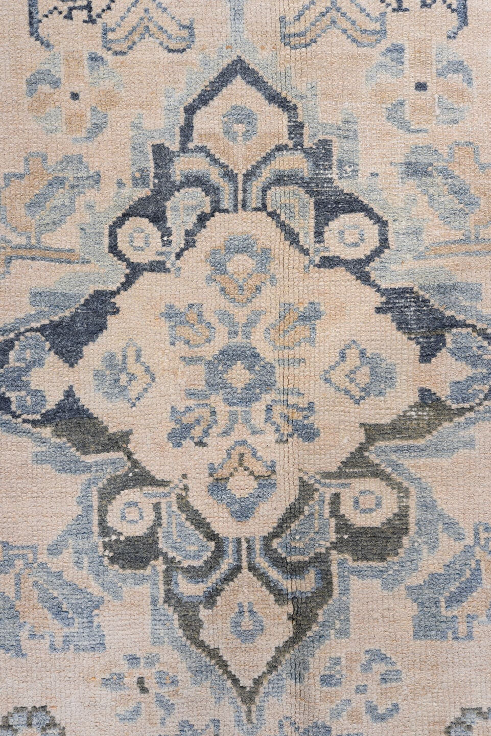 4' x 6' one-of-a-kind handmade antique Malayer small size rug. Color palette: ivory, sky blue, slate, charcoal, taupe, cream