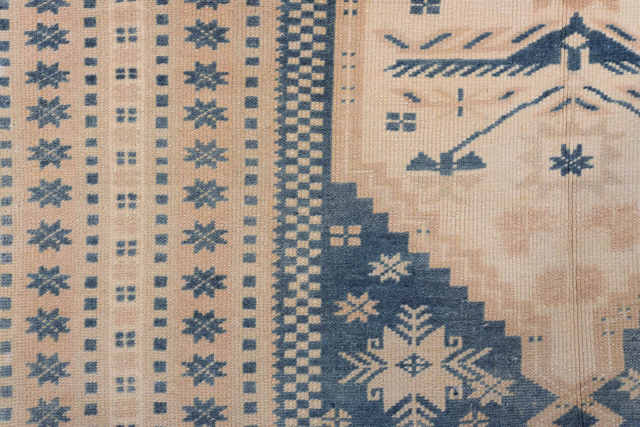 3' x 5' one-of-a-kind handmade vintage Oushak small size rug. Color palette: blue, brown, dim gray, gray, light blue