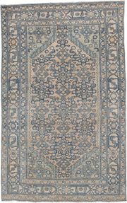 4' x 6' one-of-a-kind handmade antique Malayer small size rug. Color palette: ivory, pale blue, sand, taupe, light blue