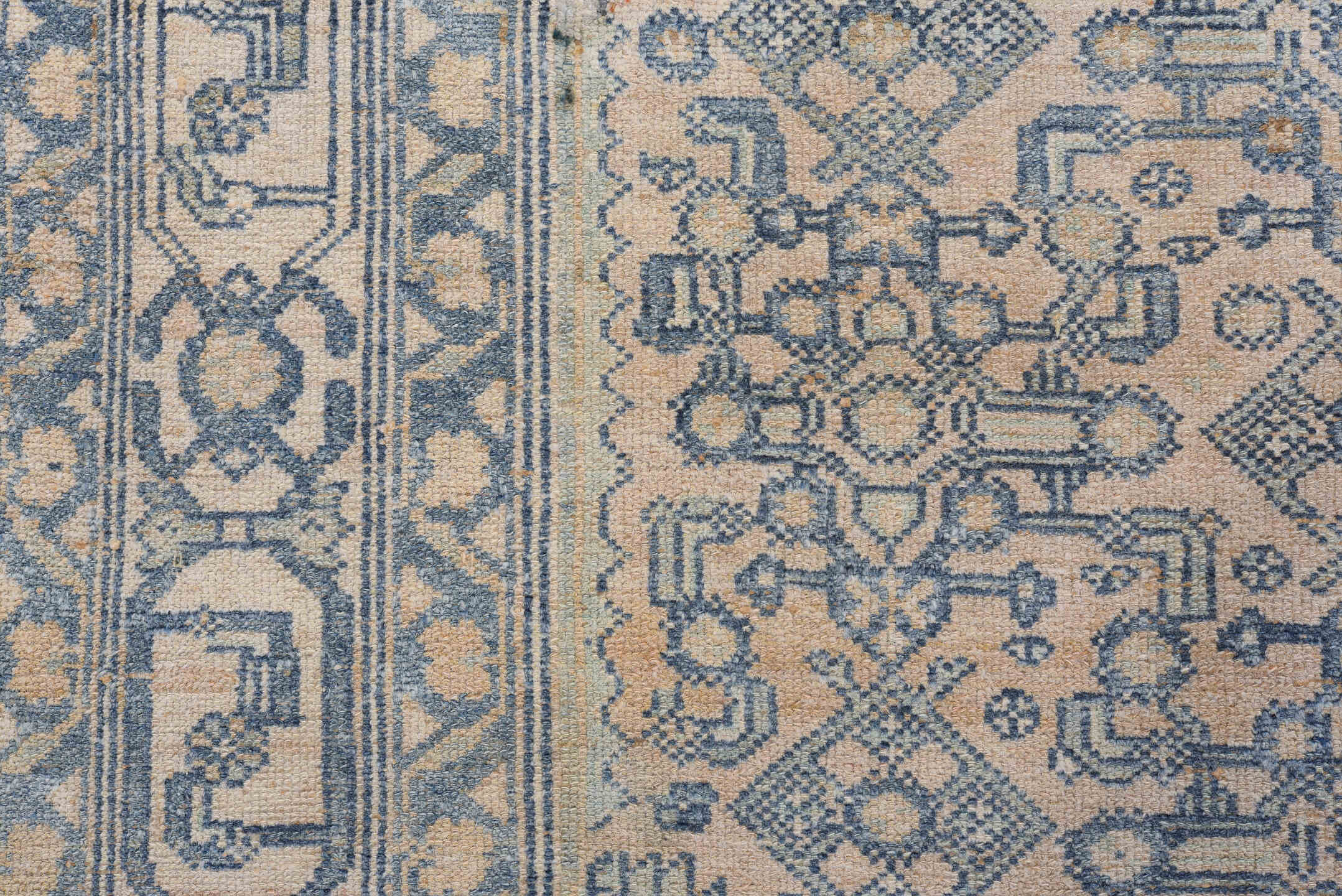 4' x 6' one-of-a-kind handmade antique Malayer small size rug. Color palette: ivory, pale blue, sand, taupe, light blue