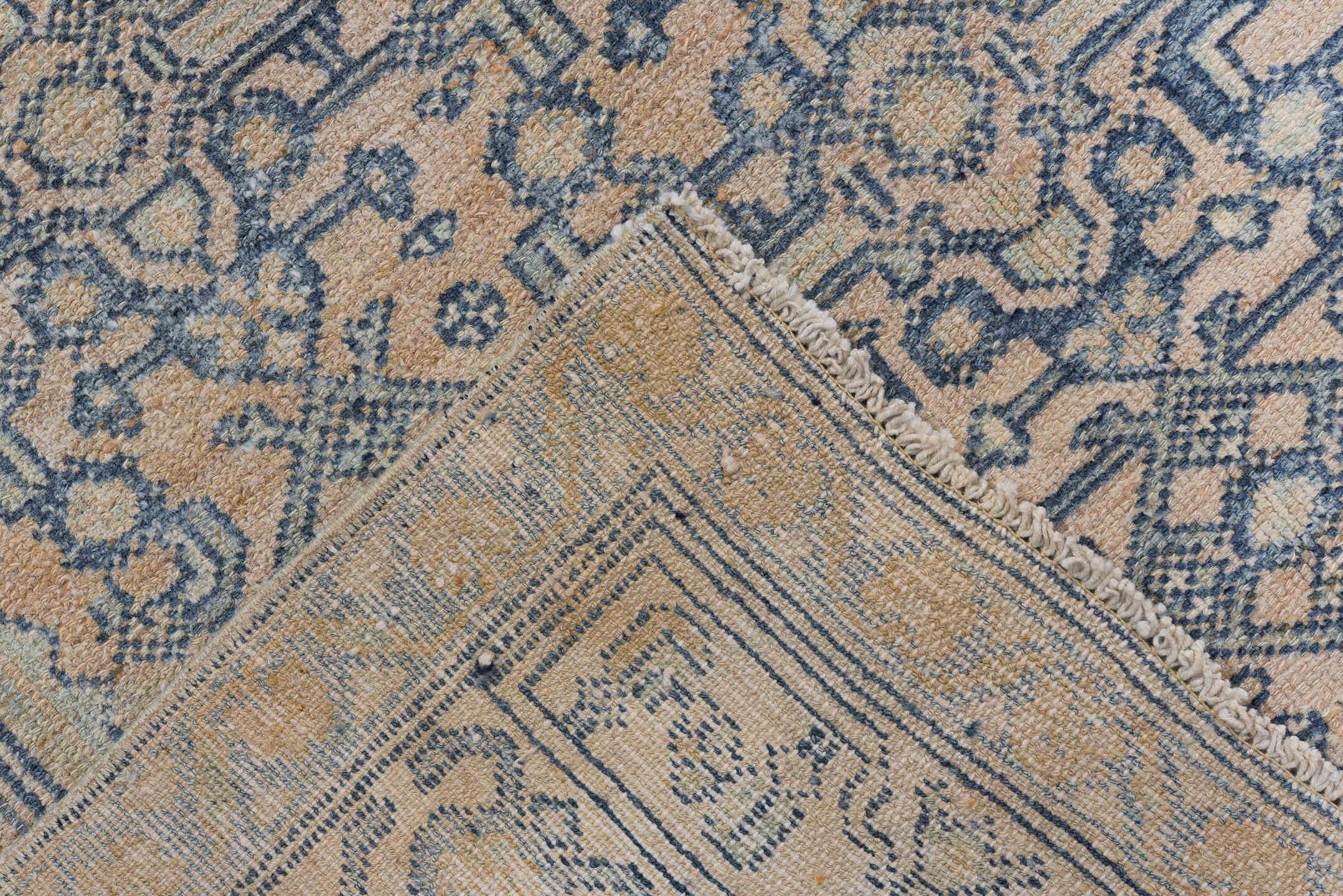 4' x 6' one-of-a-kind handmade antique Malayer small size rug. Color palette: ivory, pale blue, sand, taupe, light blue
