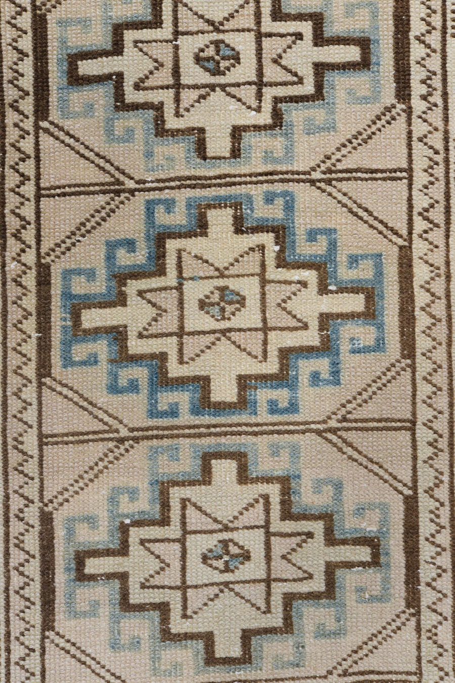 2' x 10' one-of-a-kind handmade antique Meshkin runner rug. Color palette: ivory, camel, sky blue, taupe, brown, beige