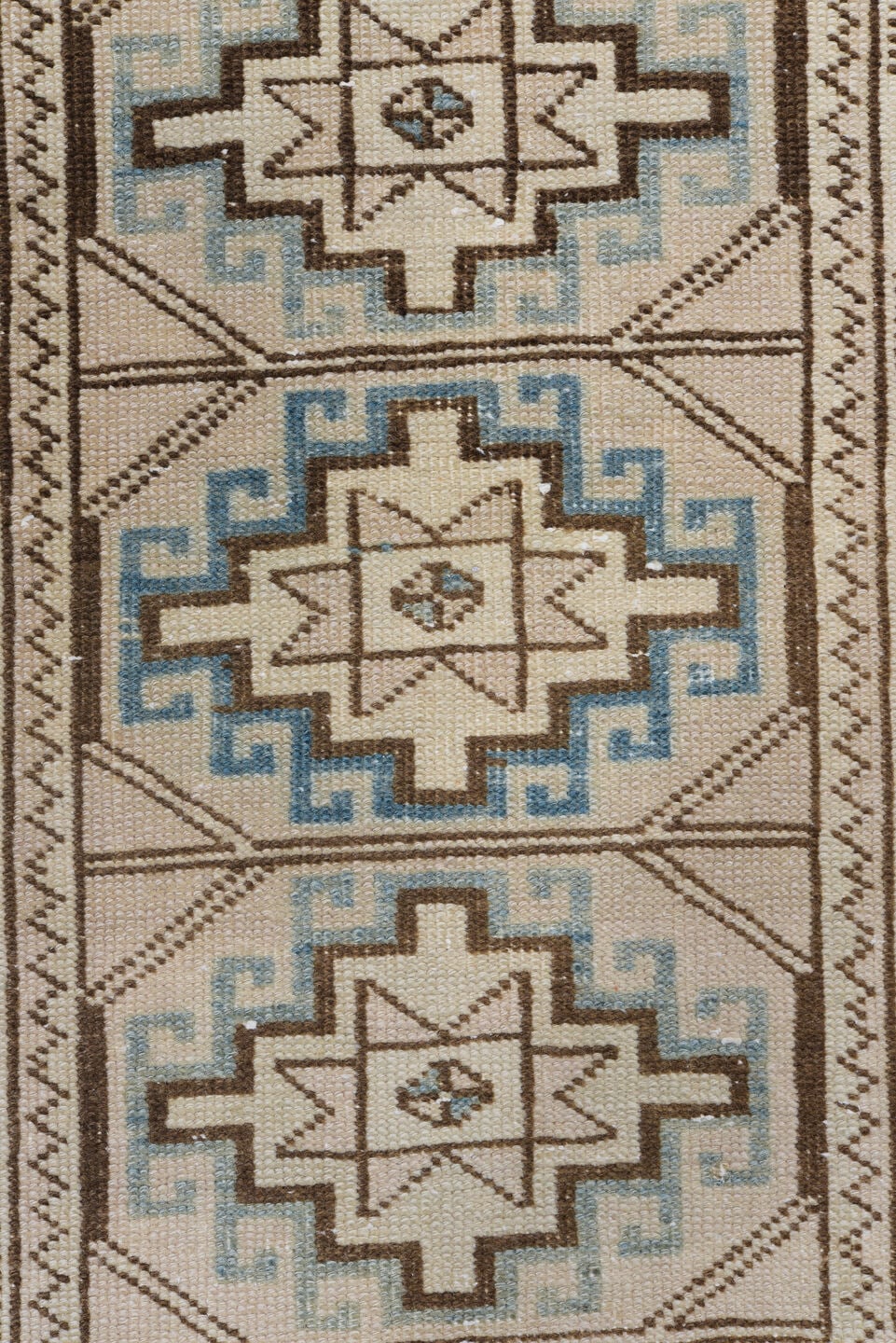 2' x 10' one-of-a-kind handmade antique Meshkin runner rug. Color palette: ivory, camel, sky blue, taupe, brown, beige