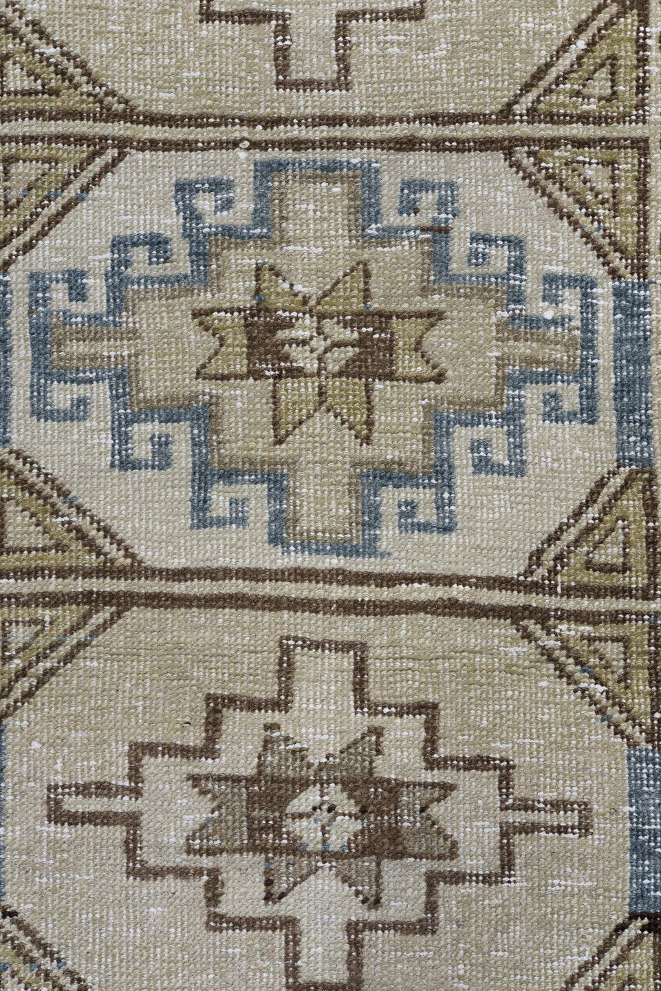 2' x 14' one-of-a-kind handmade antique Meshkin runner rug. Color palette: ivory, sky blue, taupe, brown, charcoal, beige