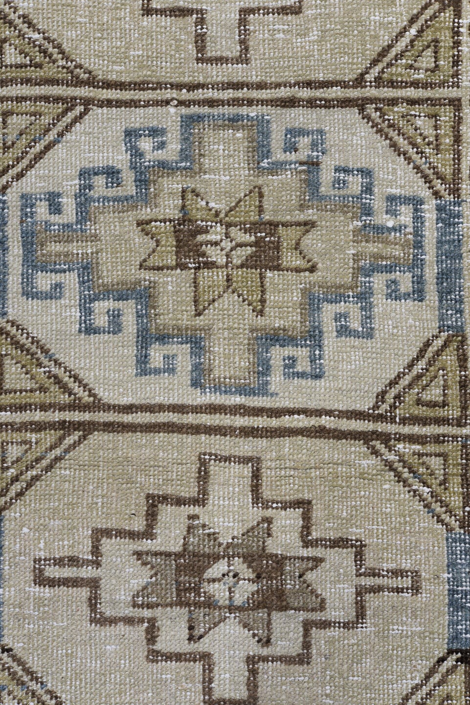 2' x 14' one-of-a-kind handmade antique Meshkin runner rug. Color palette: ivory, sky blue, taupe, brown, charcoal, beige