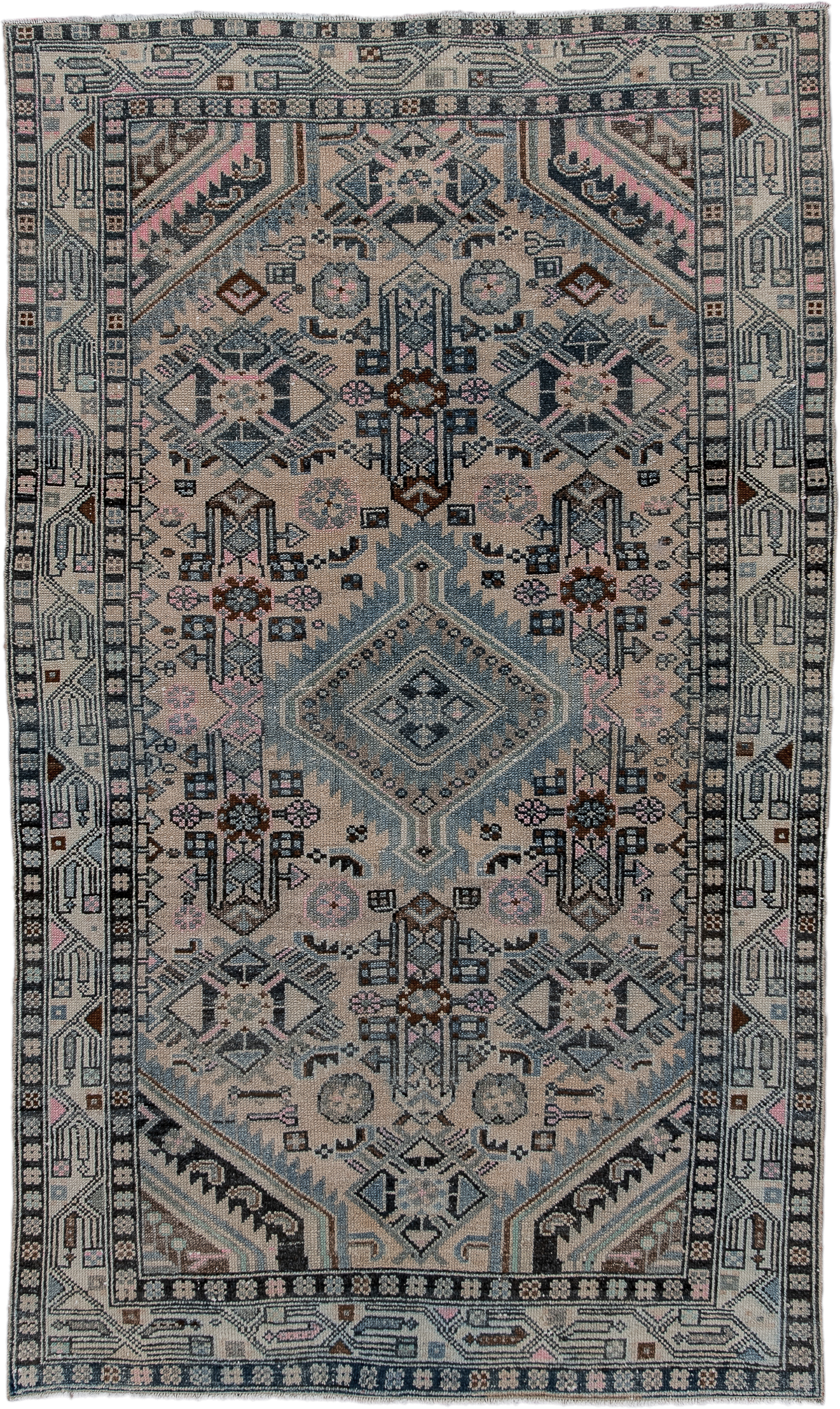 2' x 6' one-of-a-kind handmade antique Malayer runner rug. Color palette: ivory, powder_blue, charcoal, blush, taupe, rust
