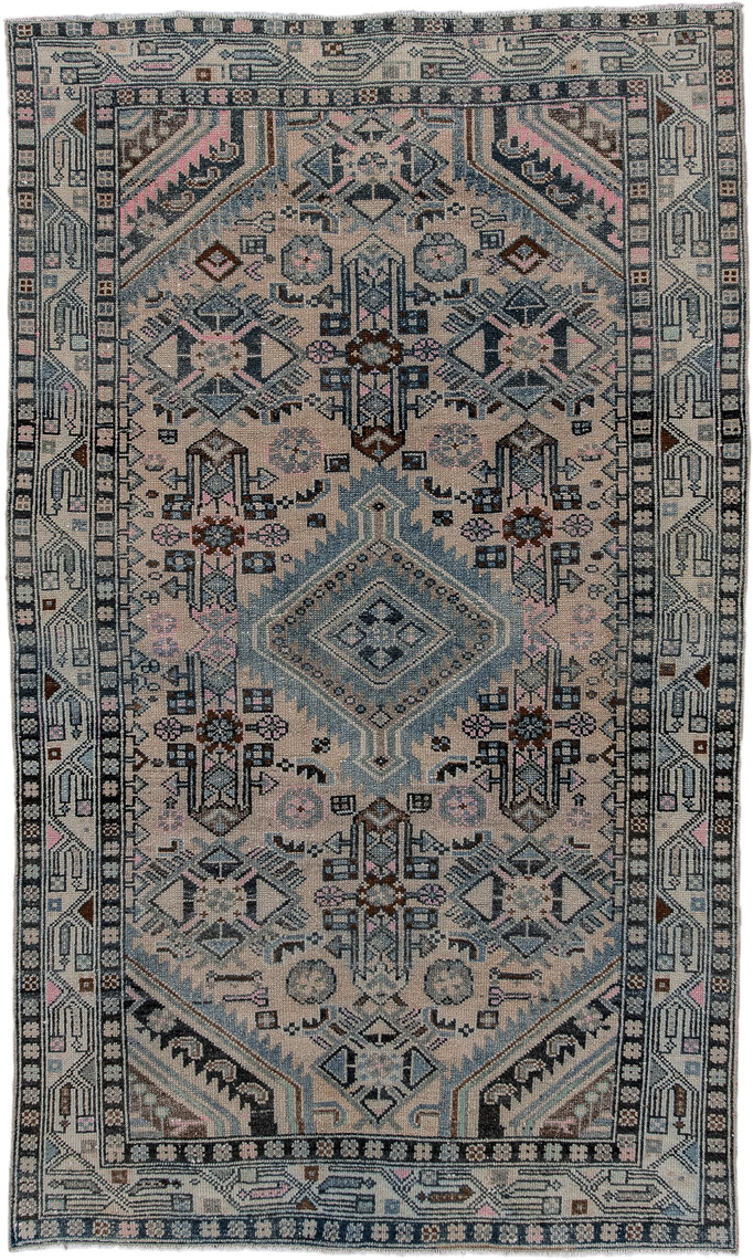 2' x 6' one-of-a-kind handmade antique Malayer runner rug. Color palette: ivory, powder_blue, charcoal, blush, taupe, rust