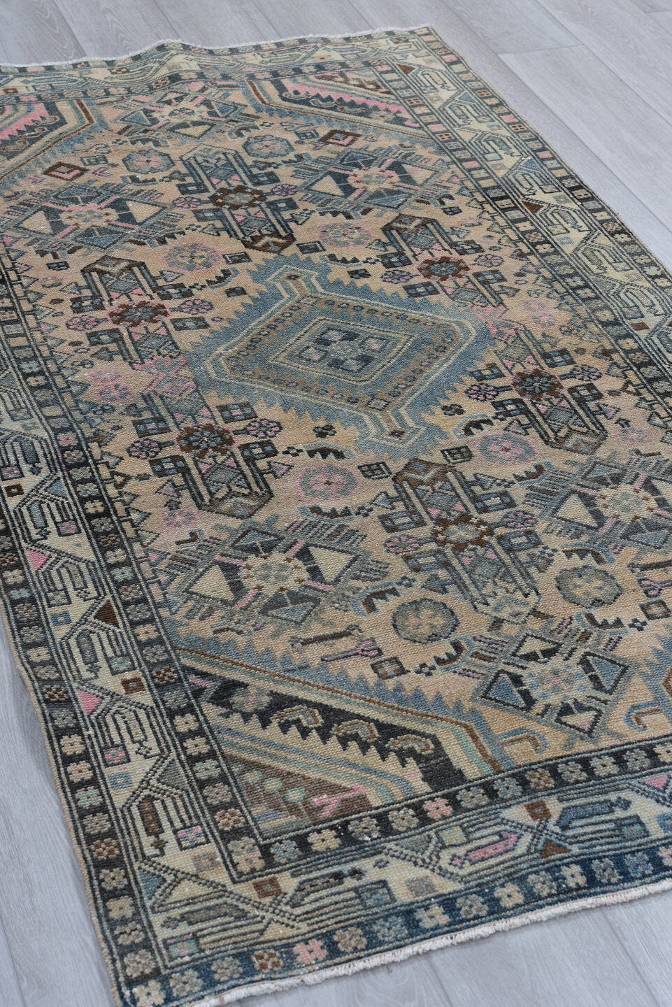 2' x 6' one-of-a-kind handmade antique Malayer runner rug. Color palette: ivory, powder_blue, charcoal, blush, taupe, rust