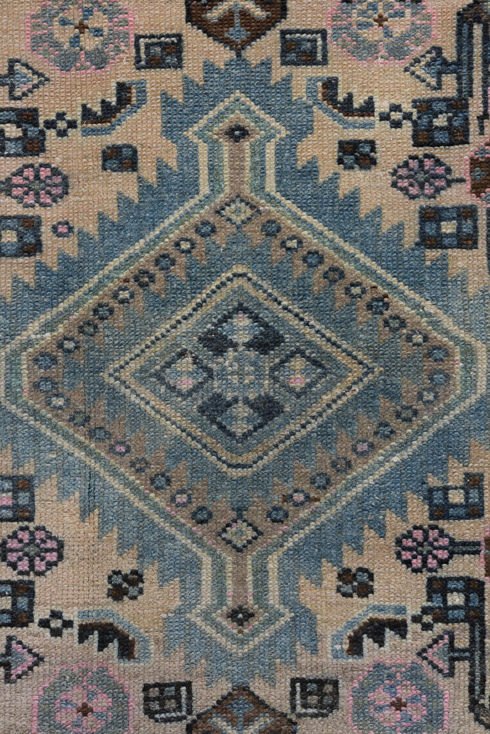2' x 6' one-of-a-kind handmade antique Malayer runner rug. Color palette: ivory, powder_blue, charcoal, blush, taupe, rust