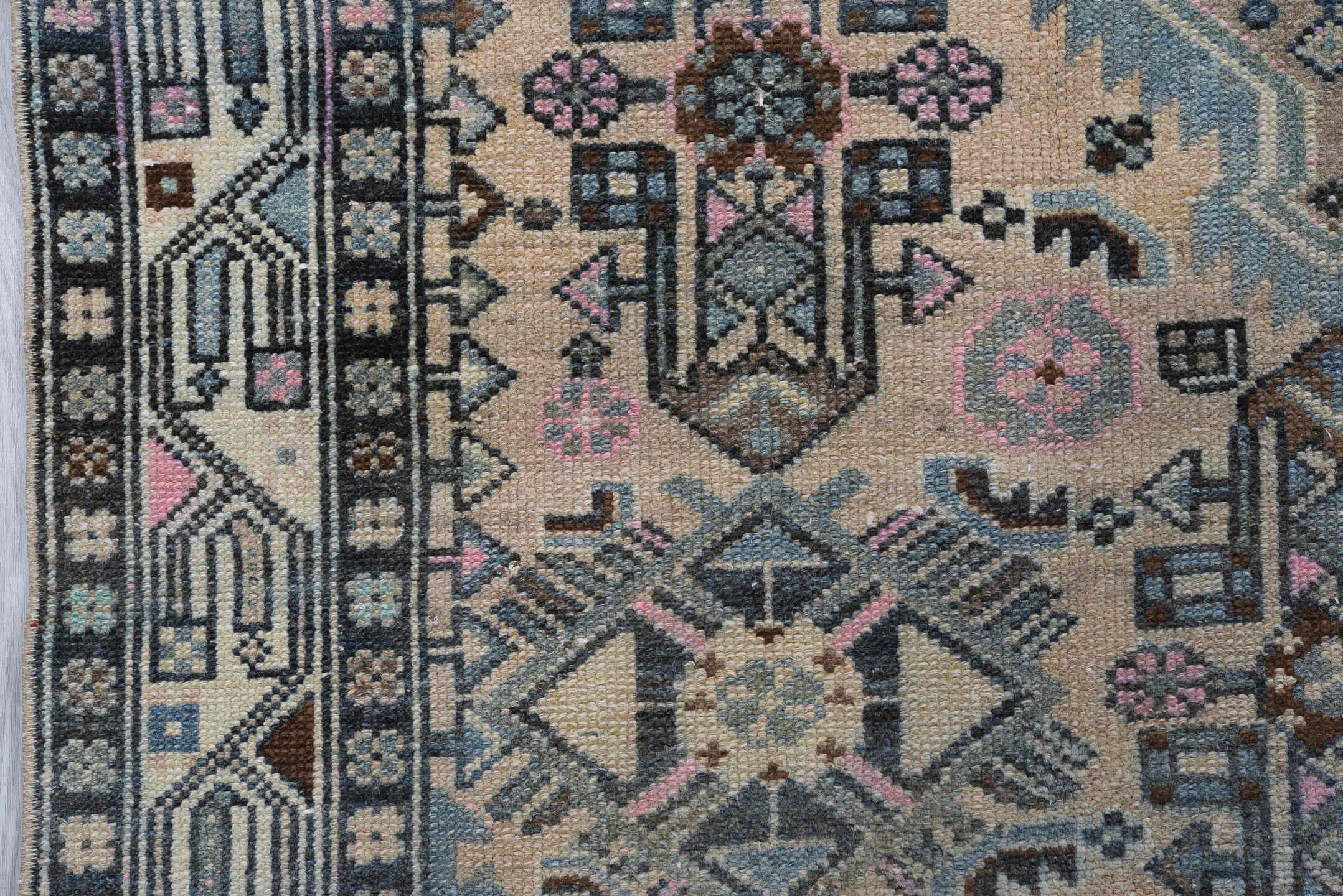 2' x 6' one-of-a-kind handmade antique Malayer runner rug. Color palette: ivory, powder_blue, charcoal, blush, taupe, rust