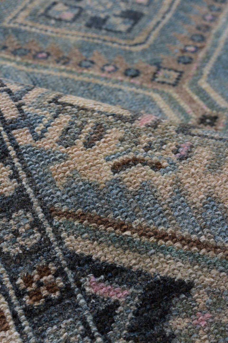2' x 6' one-of-a-kind handmade antique Malayer runner rug. Color palette: ivory, powder_blue, charcoal, blush, taupe, rust
