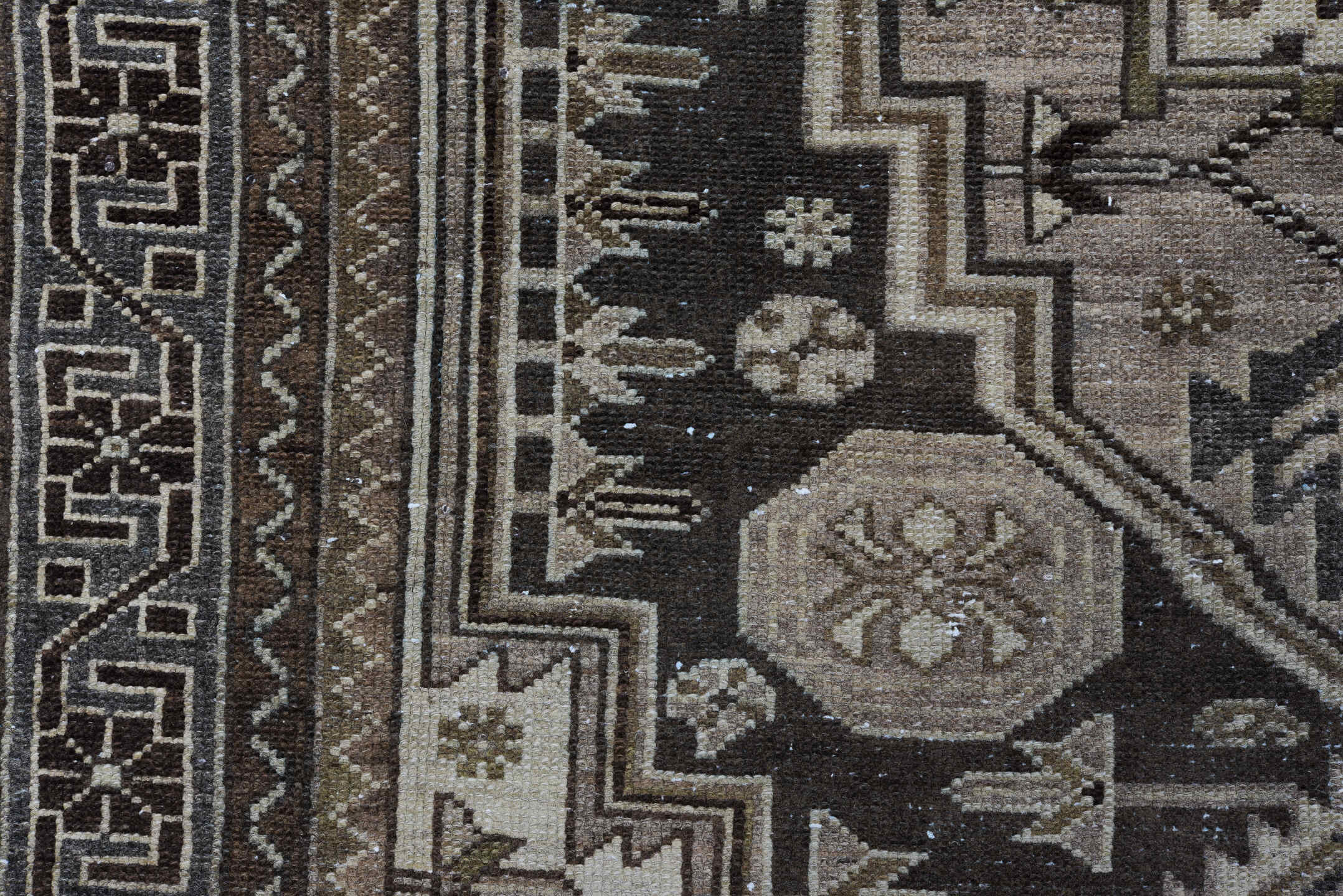 4' x 6' one-of-a-kind handmade antique Malayer small size rug. Color palette: brown, ivory, taupe, charcoal, camel, beige