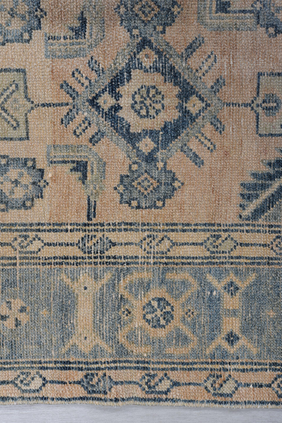 4' x 7' one-of-a-kind handmade antique Malayer rug. Color palette: ivory, slate, dusty blue, taupe, charcoal, gray, blue