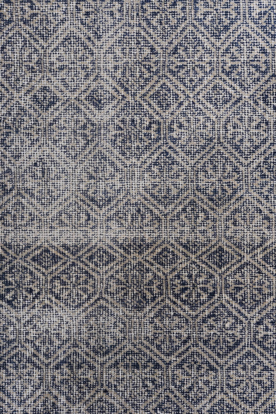 2' x 10' one-of-a-kind handmade antique Sparta runner rug. Color palette: indigo, ivory, slate, taupe, purple, gray, beige