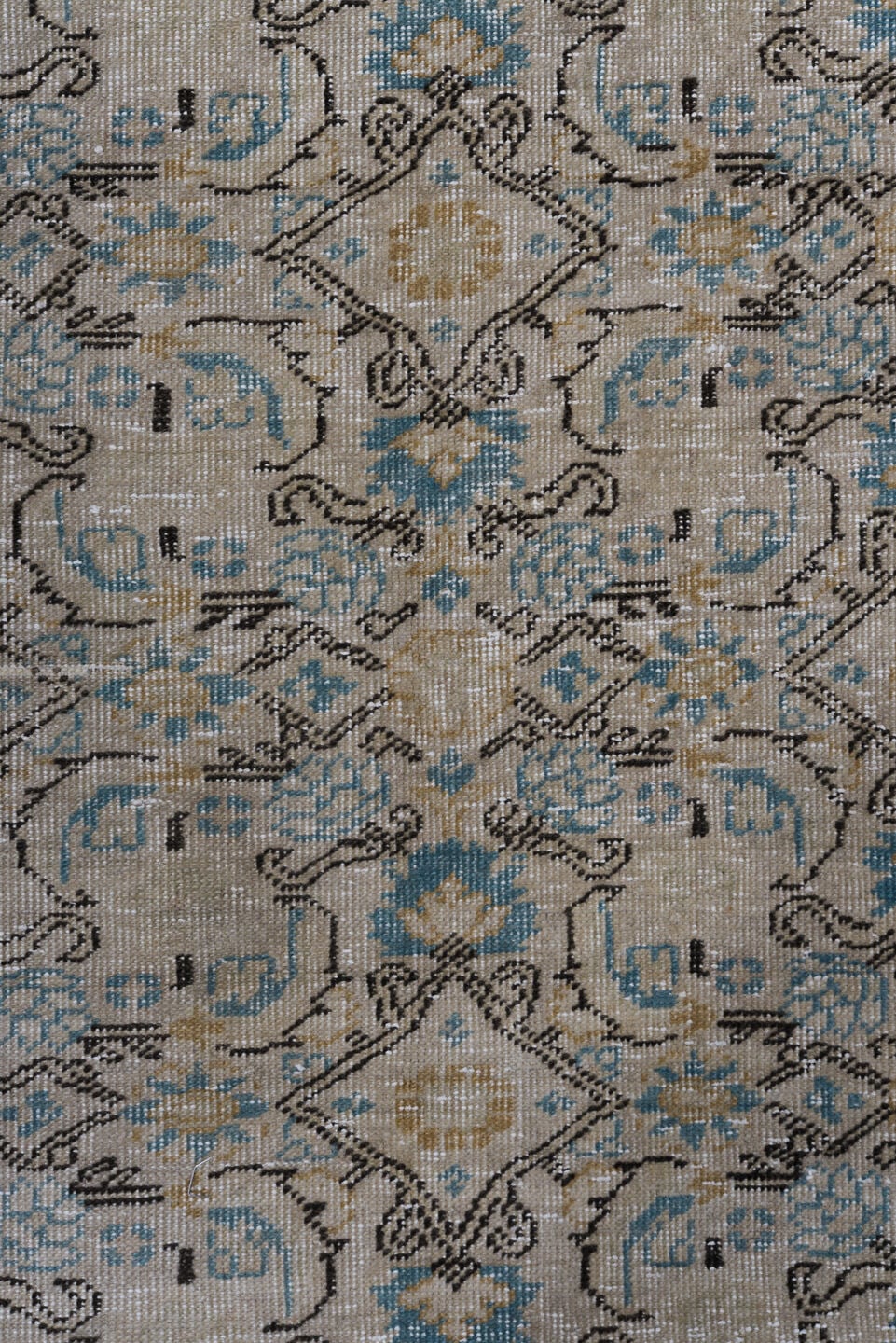 7' x 11' one-of-a-kind handmade antique Kaisary large size rug. Color palette: ivory, taupe, pale blue, camel, beige, brown