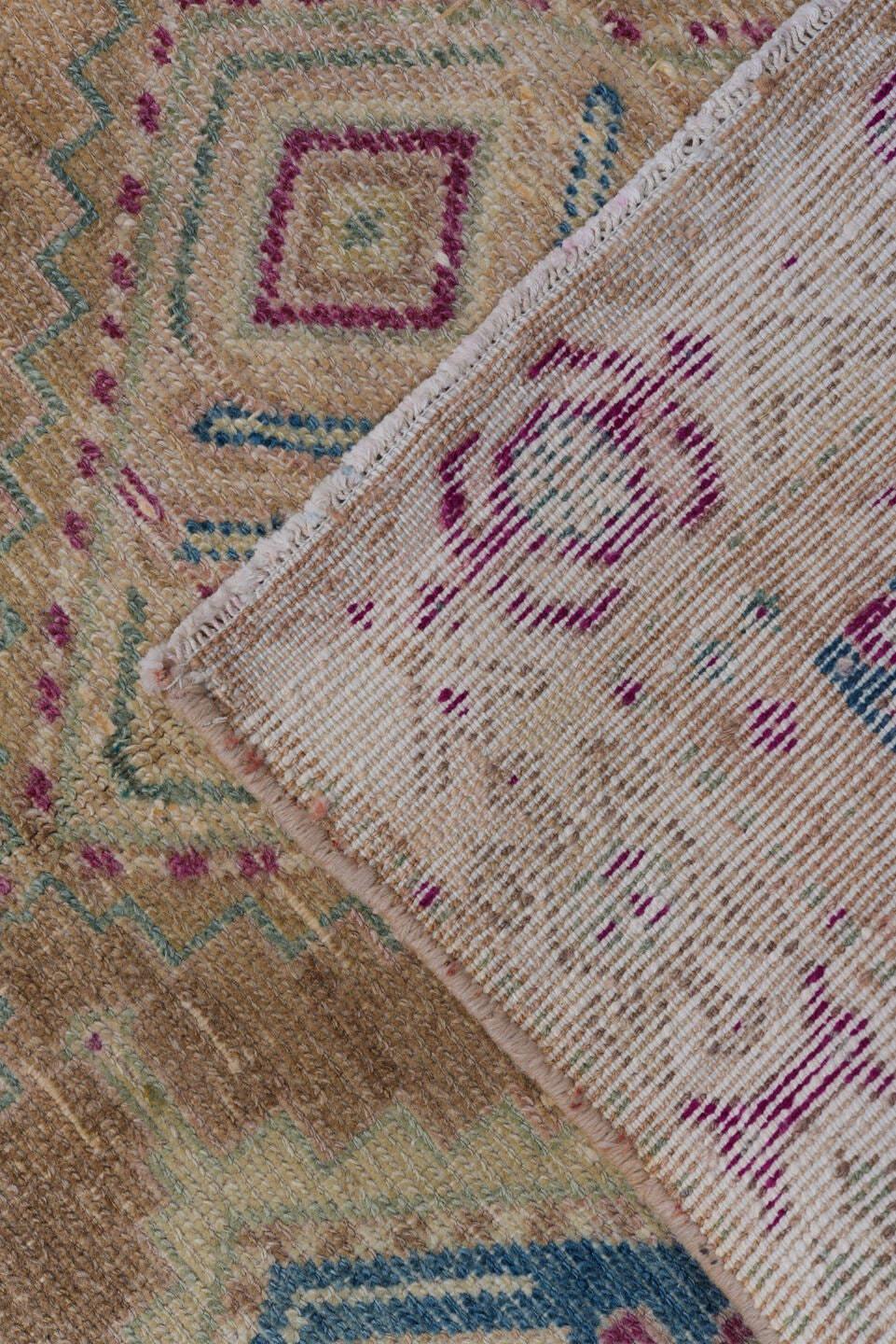 3' x 10' one-of-a-kind handmade vintage Malayer runner rug. Color palette: blue, brown, gray, light gray, off-white, pink