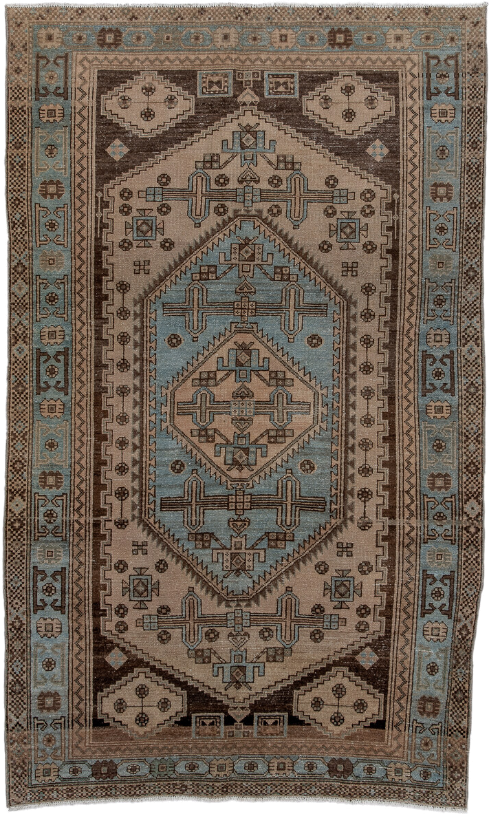 4' x 7' one-of-a-kind handmade antique Malayer rug. Color palette: ivory, light blue, brown, taupe, charcoal, beige, gray