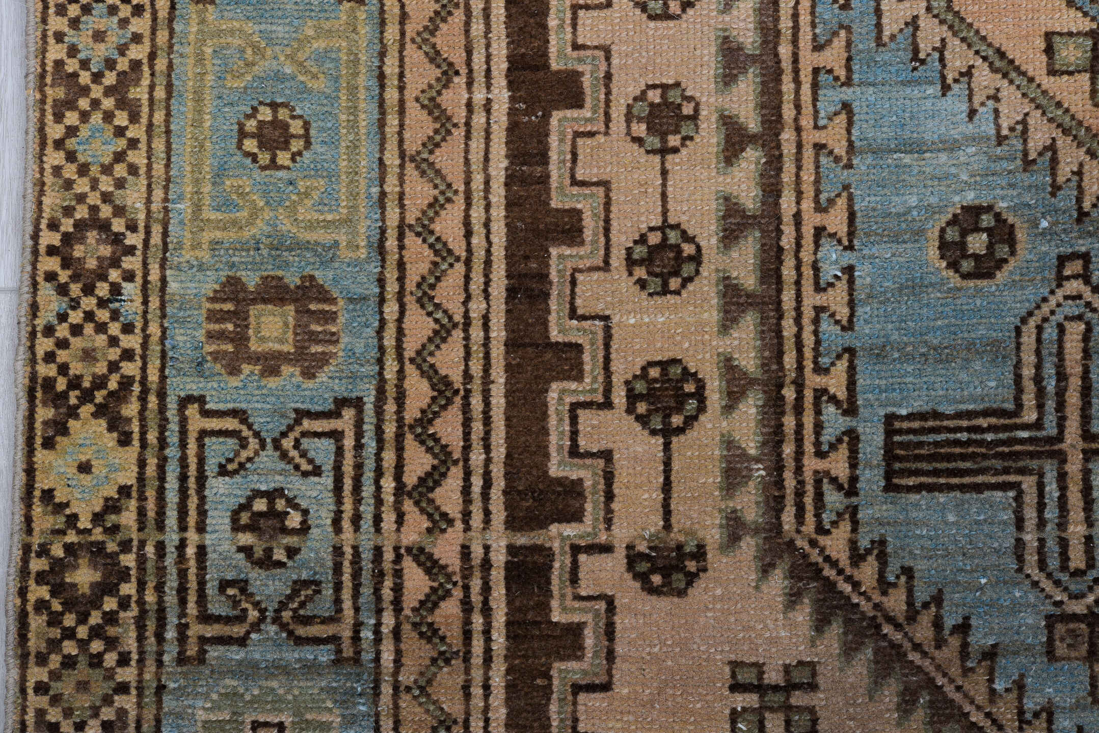 4' x 7' one-of-a-kind handmade antique Malayer rug. Color palette: ivory, light blue, brown, taupe, charcoal, beige, gray