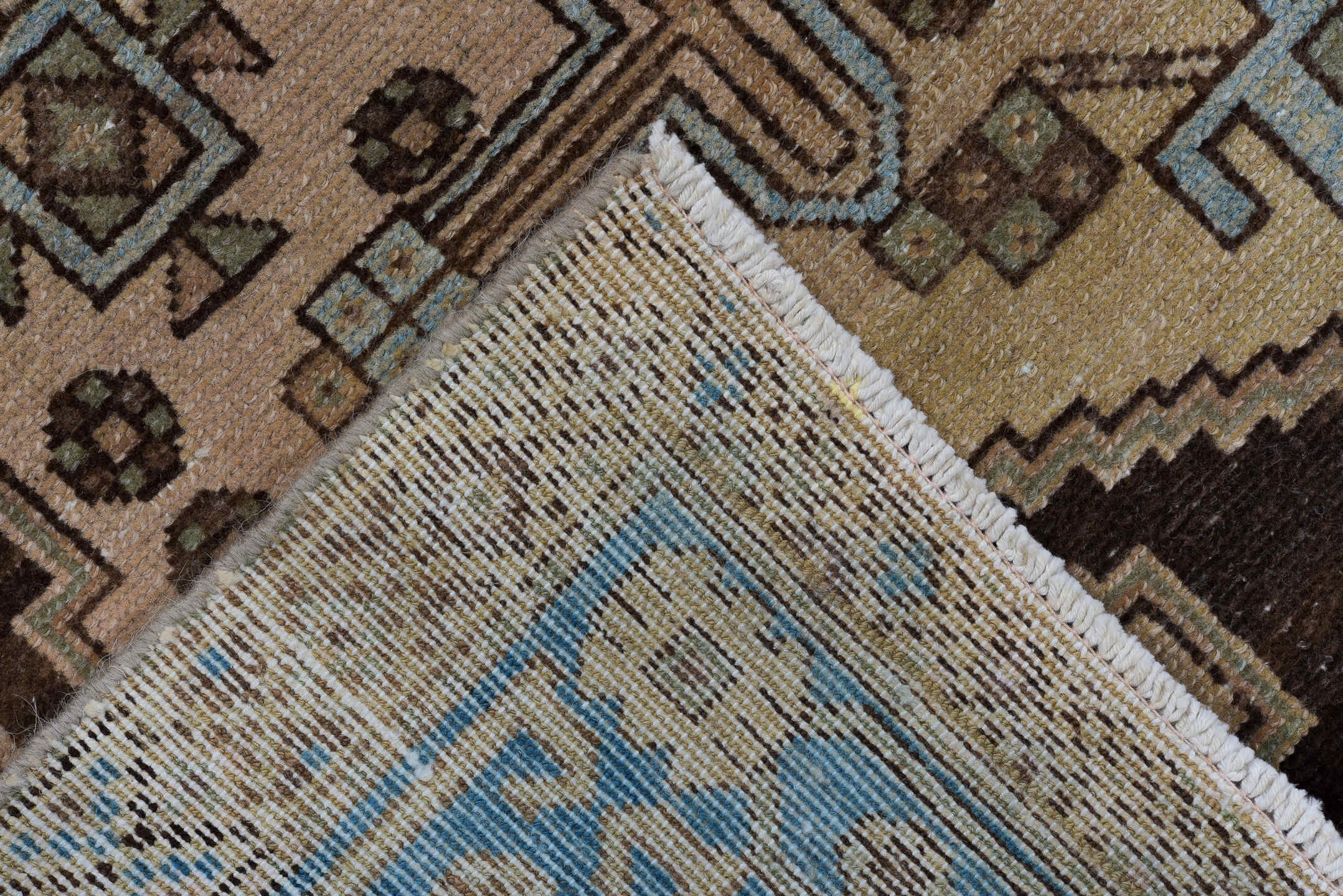 4' x 7' one-of-a-kind handmade antique Malayer rug. Color palette: ivory, light blue, brown, taupe, charcoal, beige, gray
