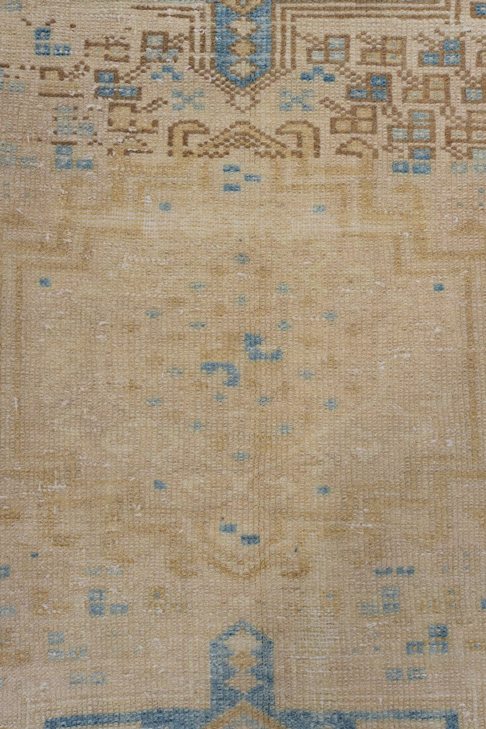 3' x 10' one-of-a-kind handmade antique Heriz runner rug. Color palette: ivory, sky blue, beige, taupe, camel, light blue