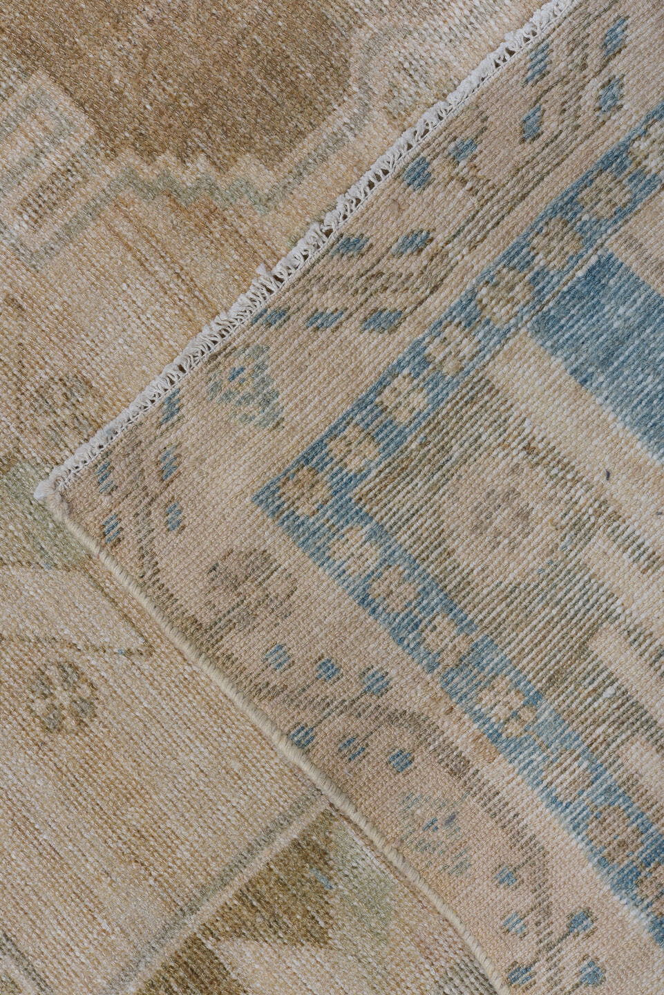 3' x 8' one-of-a-kind handmade antique Malayer runner rug. Color palette: ivory, taupe, sky_blue, sand, beige, camel