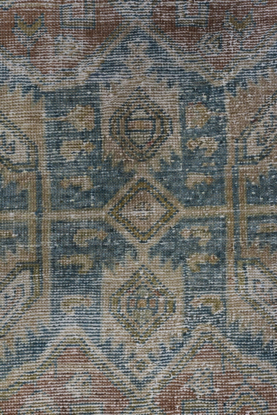 4' x 6' one-of-a-kind handmade antique Hamadan rug. Color palette: ivory, taupe, blue, rust, camel, brown, beige, gray