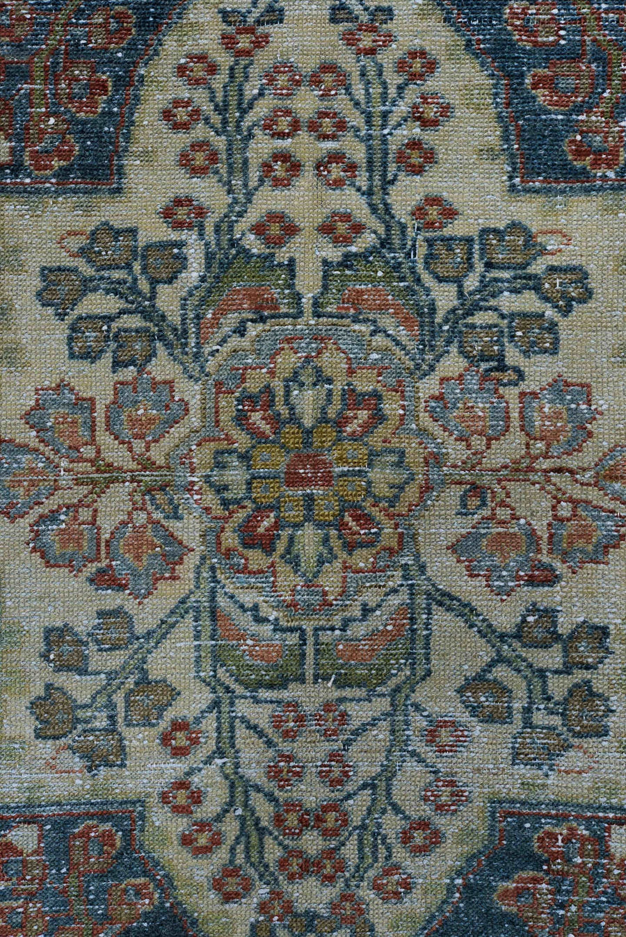 3' x 12' one-of-a-kind handmade antique Hamadan runner rug. Color palette: navy, ivory, rust, sky_blue, camel, sage