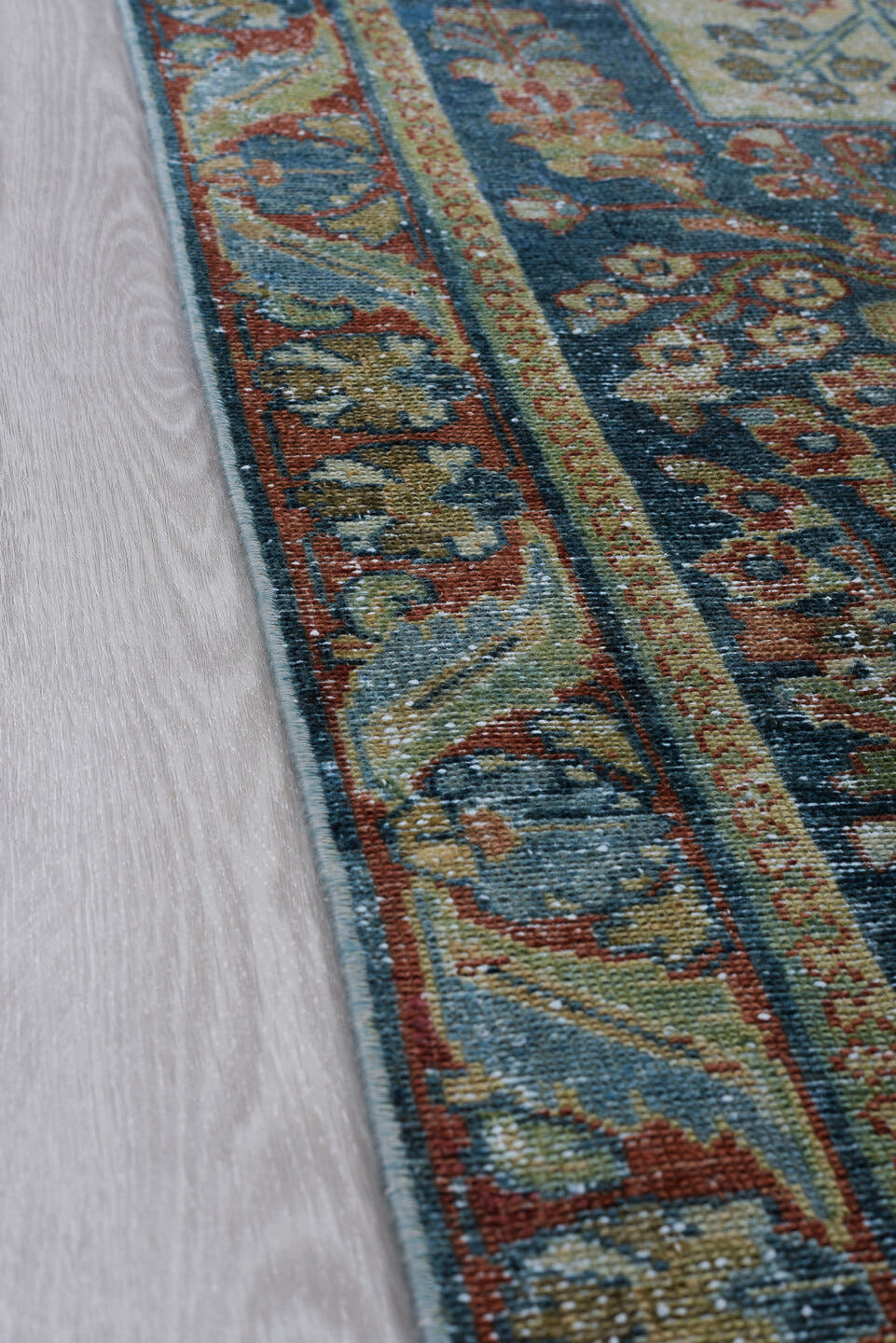 3' x 12' one-of-a-kind handmade antique Hamadan runner rug. Color palette: navy, ivory, rust, sky_blue, camel, sage