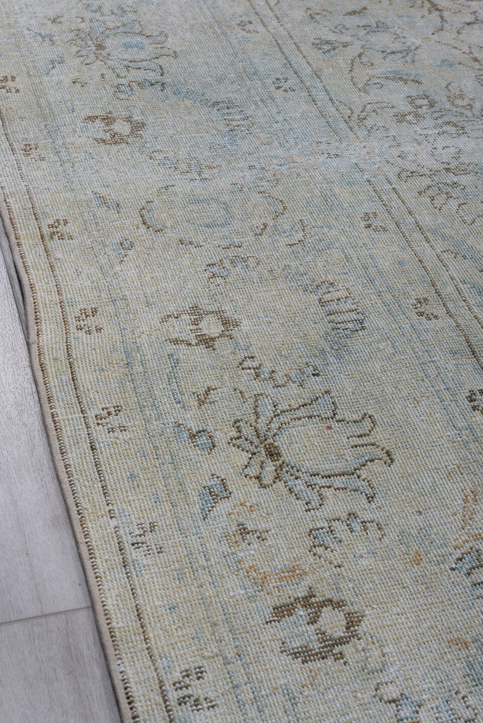 3' x 9' one-of-a-kind handmade antique Hamadan runner rug. Color palette: brown, ivory, sky_blue, taupe, slate, camel