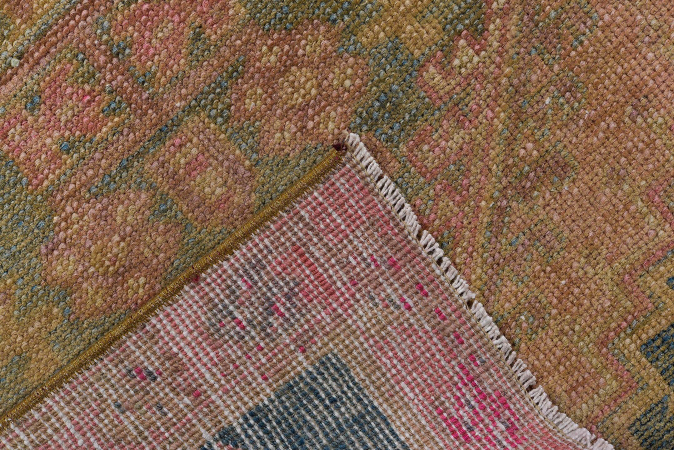 2' x 9' one-of-a-kind handmade vintage Sarab runner rug. Color palette: brown, gray, pink, tan