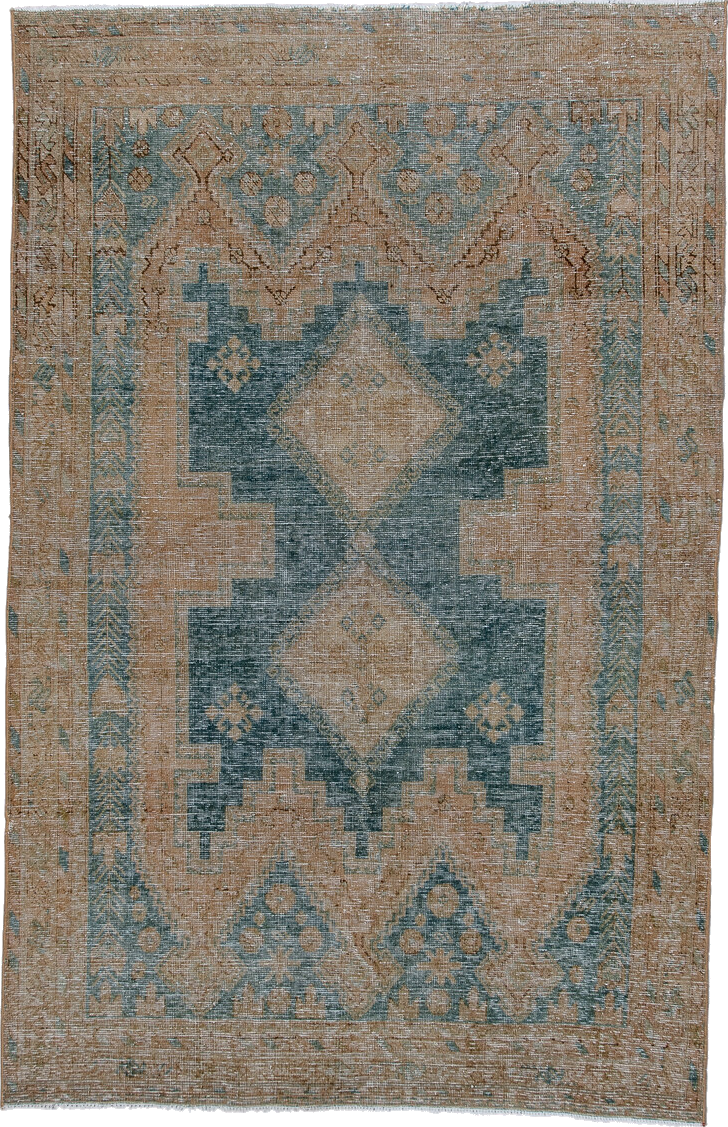 4' x 6' one-of-a-kind handmade vintage Afshar small size rug. Color palette: black, blue, brown, gainsboro, gray, light gray