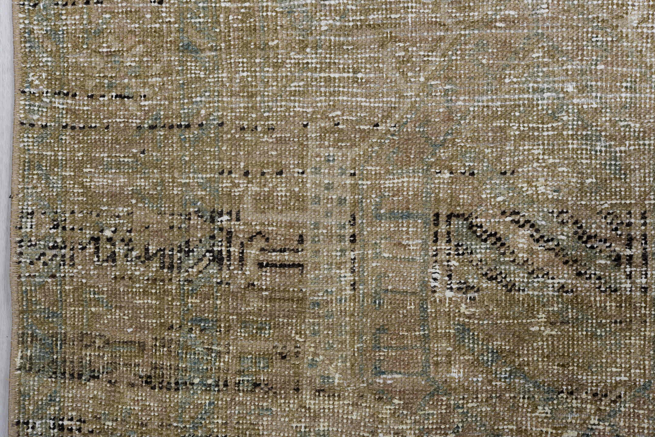 3' x 10' one-of-a-kind handmade antique Heriz runner rug. Color palette: taupe, camel, beige, pale_blue, ivory, brown, gray