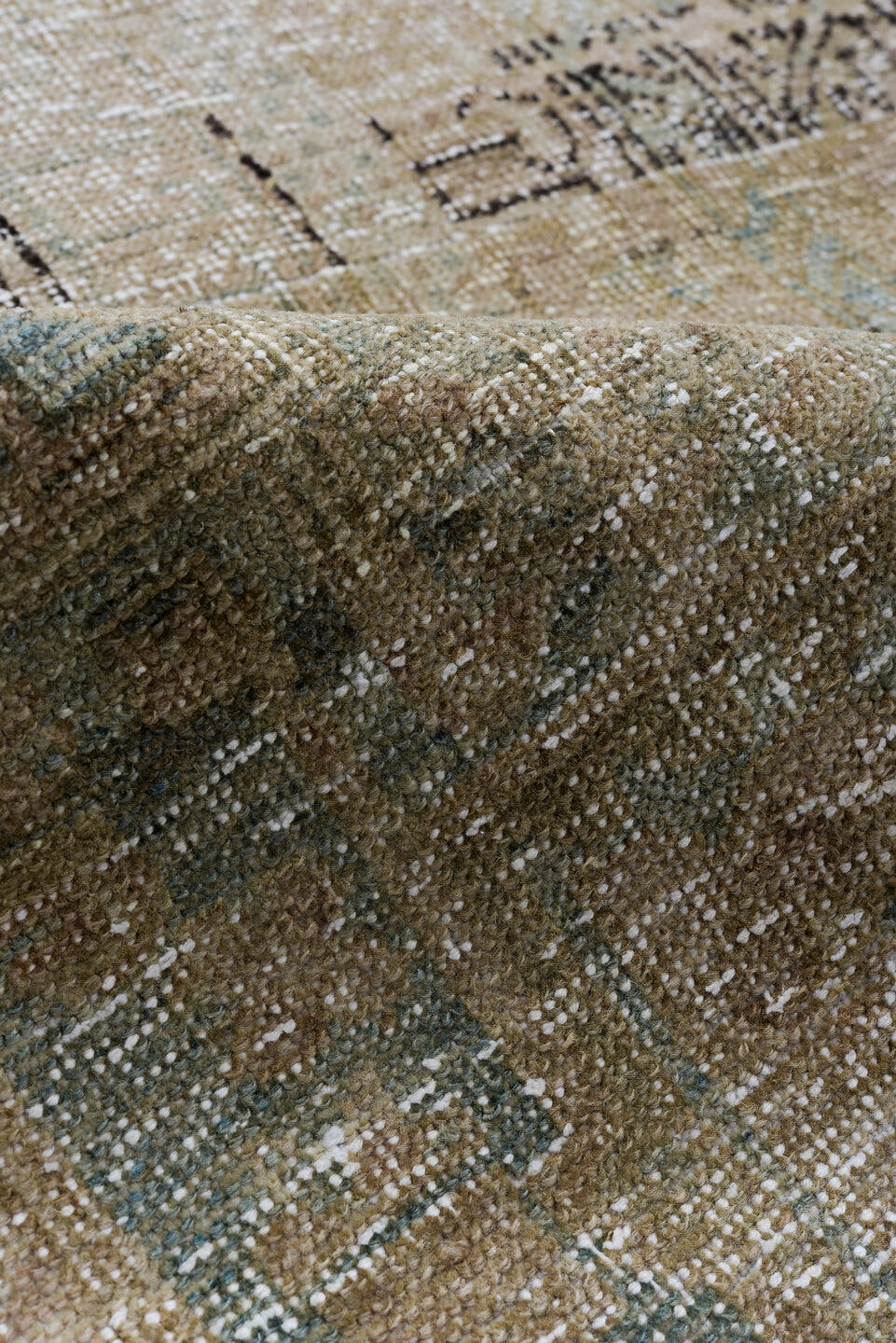 3' x 10' one-of-a-kind handmade antique Heriz runner rug. Color palette: taupe, camel, beige, pale_blue, ivory, brown, gray