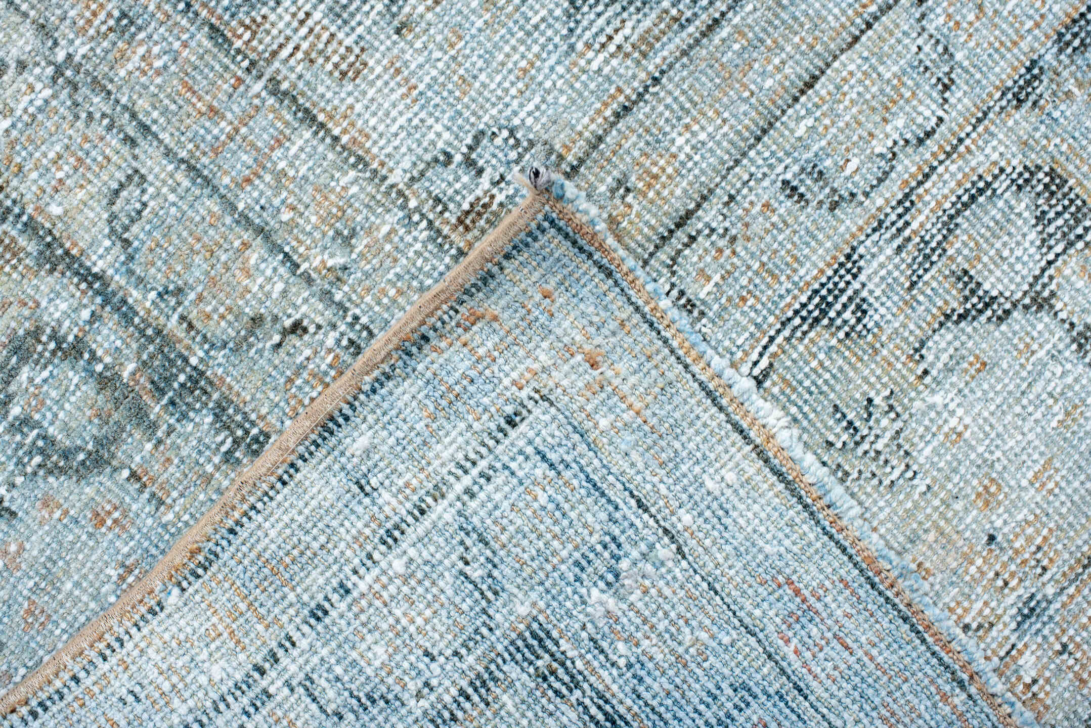 10' x 13' one-of-a-kind handmade antique Mahal large size rug. Color palette: pale blue, ivory, blush, muted rust, taupe
