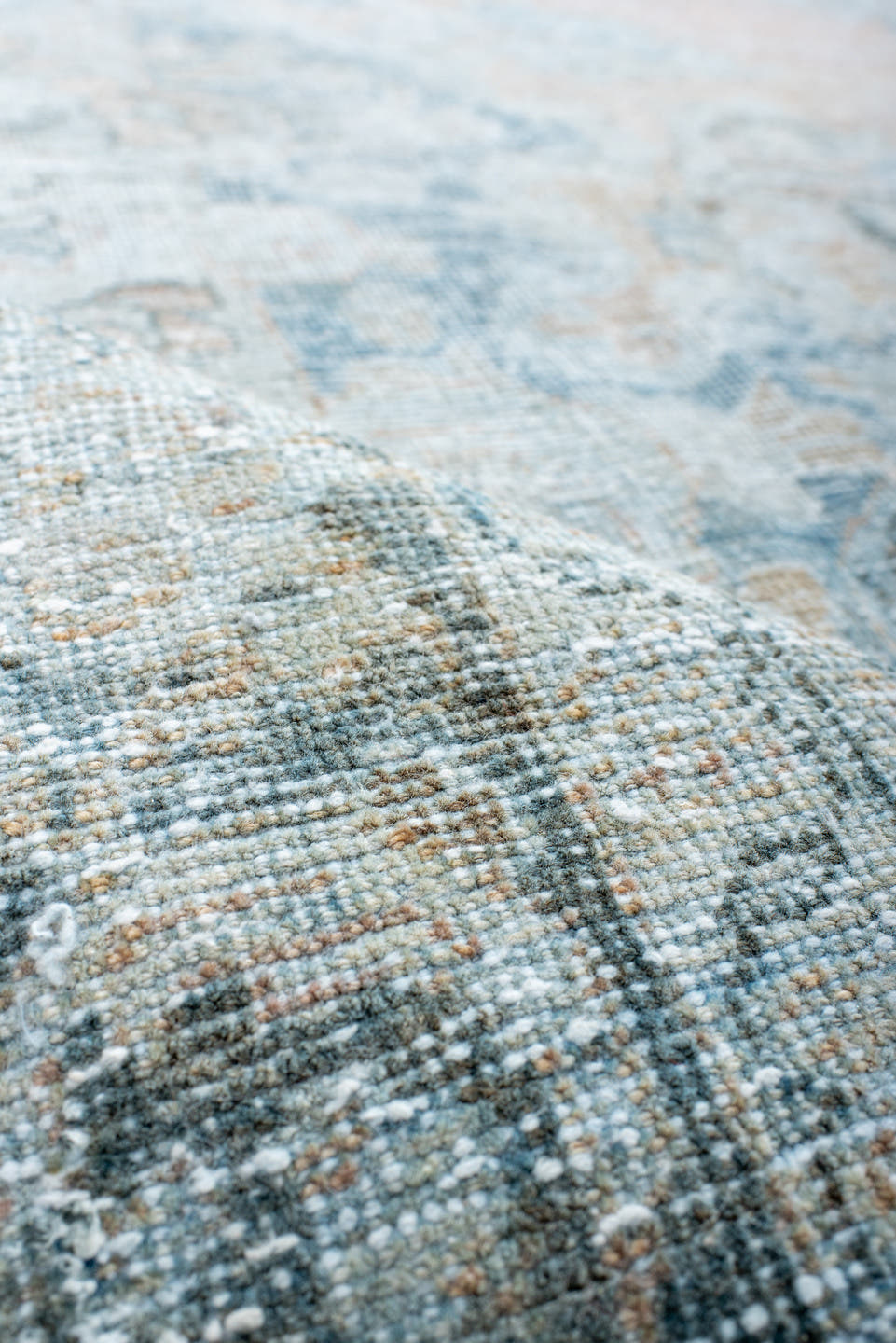 10' x 13' one-of-a-kind handmade antique Mahal large size rug. Color palette: pale blue, ivory, blush, muted rust, taupe